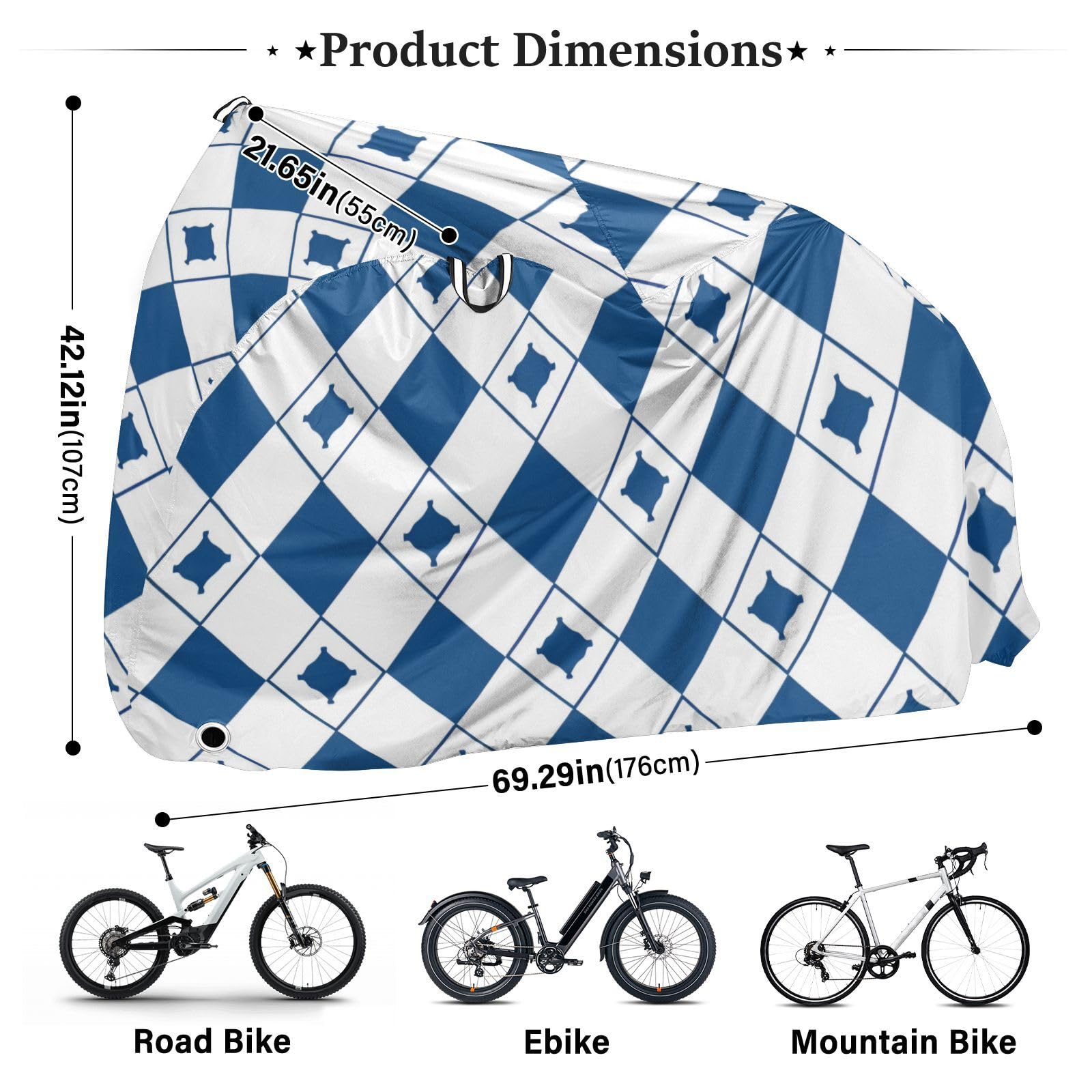 Housse imperméable pour vélo avec trous de verrouillage - Résistante aux UV - Pour intérieur et extérieur - Convient à la plupart des motos - Bleu et blanc