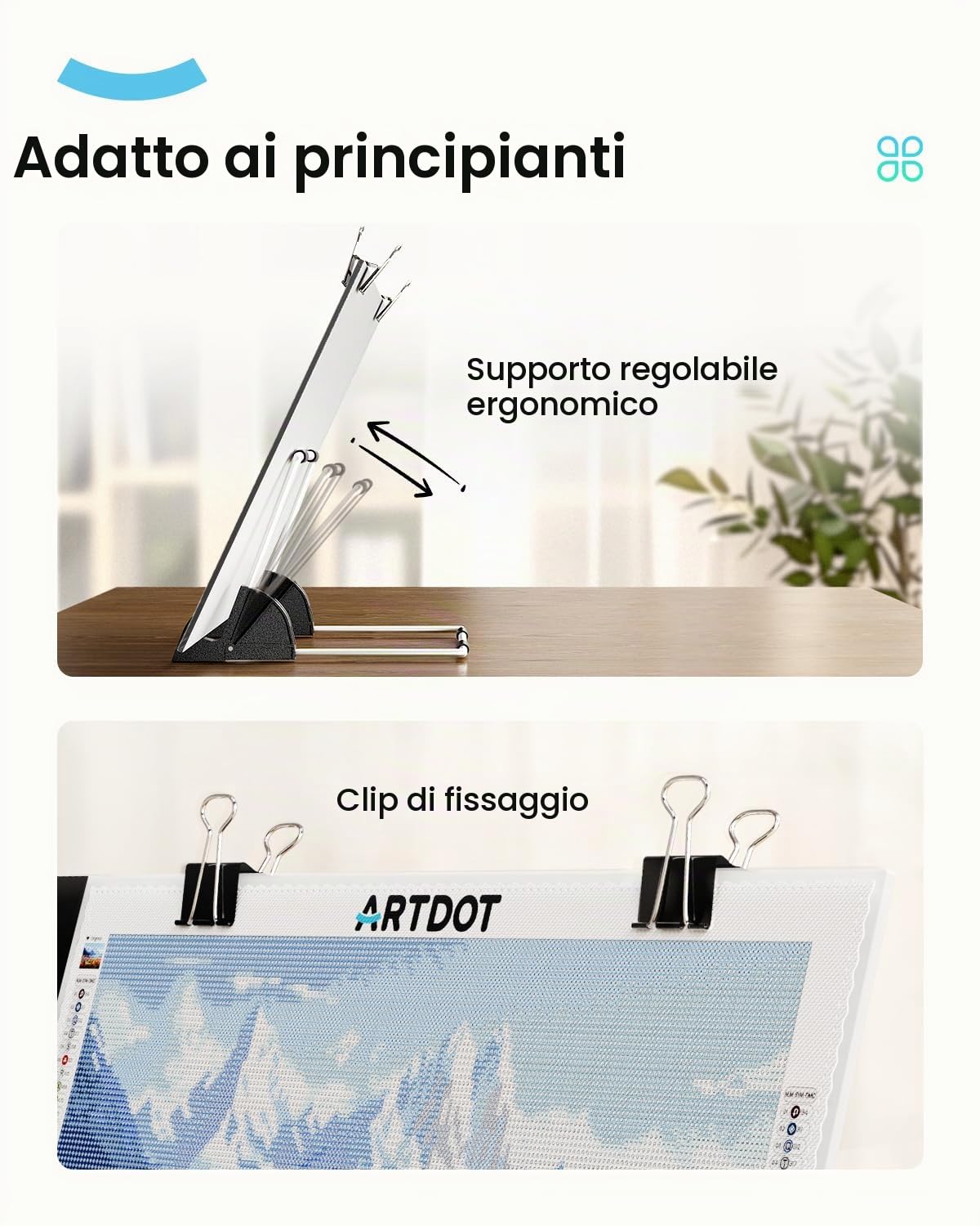 ARTDOT Tavoletta Luminosa A4, Lavagna Luminosa per Diamond Painting Kit Completo con Pittura Diamante Accessori per Diamond Dotz, Disegnare Schizzi