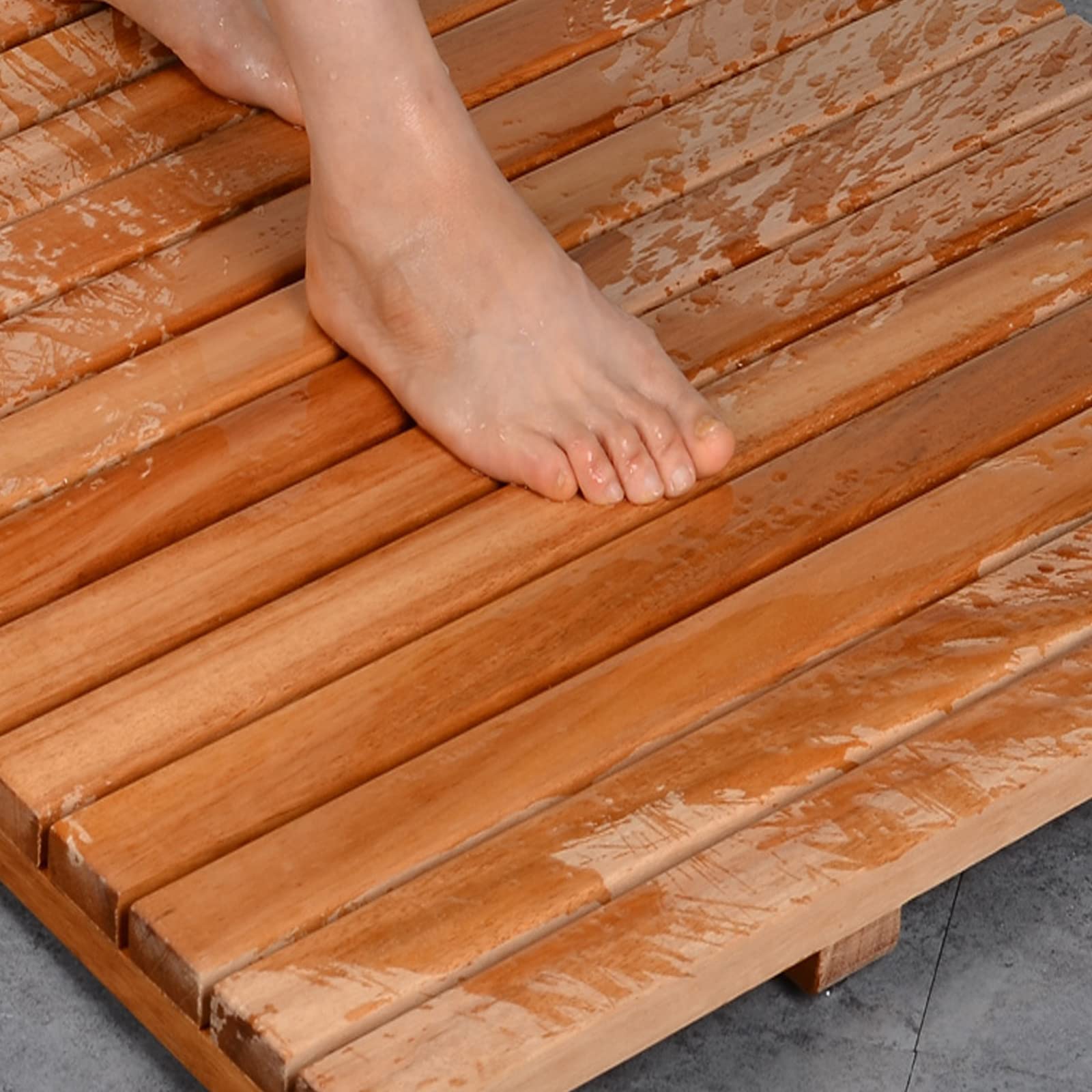 Pedana Doccia In Legno Massello NEPHRA - Antiscivolo, Isolante, 30x40 Cm - Tappetino Per Esterno, Giardino E Piscina