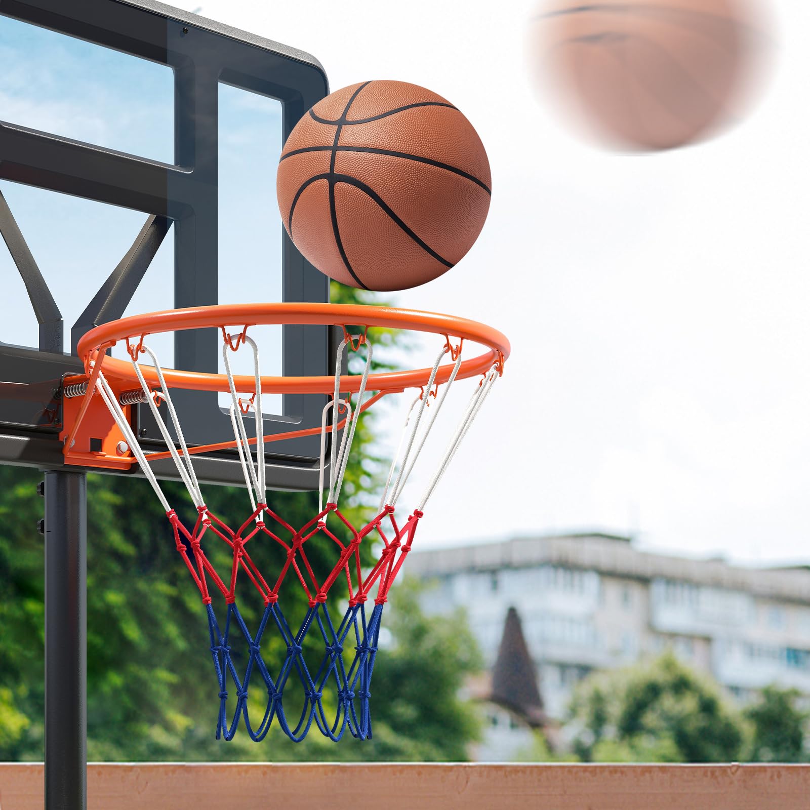 GYMAX Anneau de Basketball Standard 45cm, Compatible avec Plupart des Panneaux, Ressorts Amortisseurs & Filet Résistant aux Intempéries, Kit de Fixation Inclus, pour Usage Intérieur Extérieur