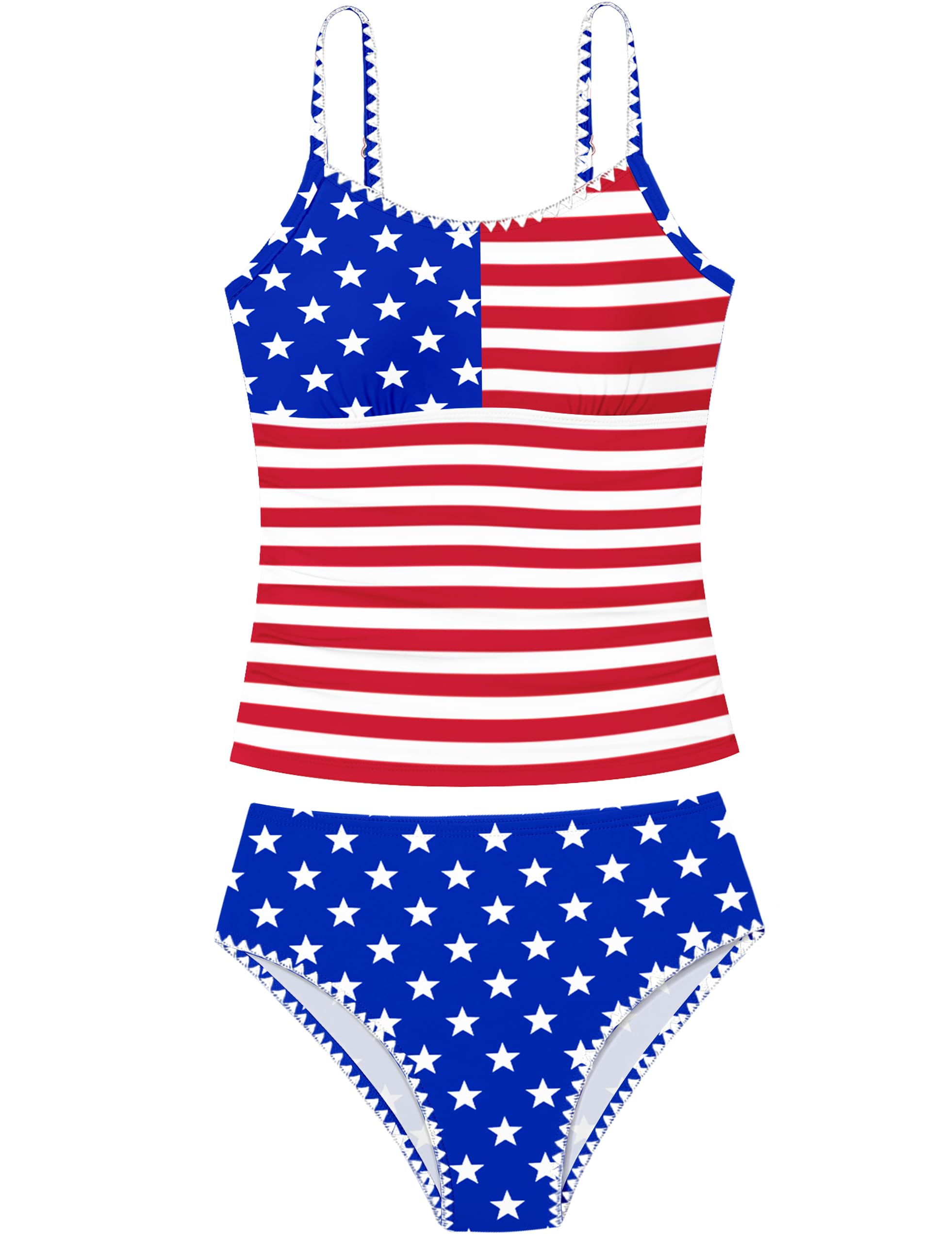 Girls Swimsuit Solid Color Tankini Contrast Trim Swimwear 2 Piece Bathing Suit Padded Swimsuits for Teens 9-16Y