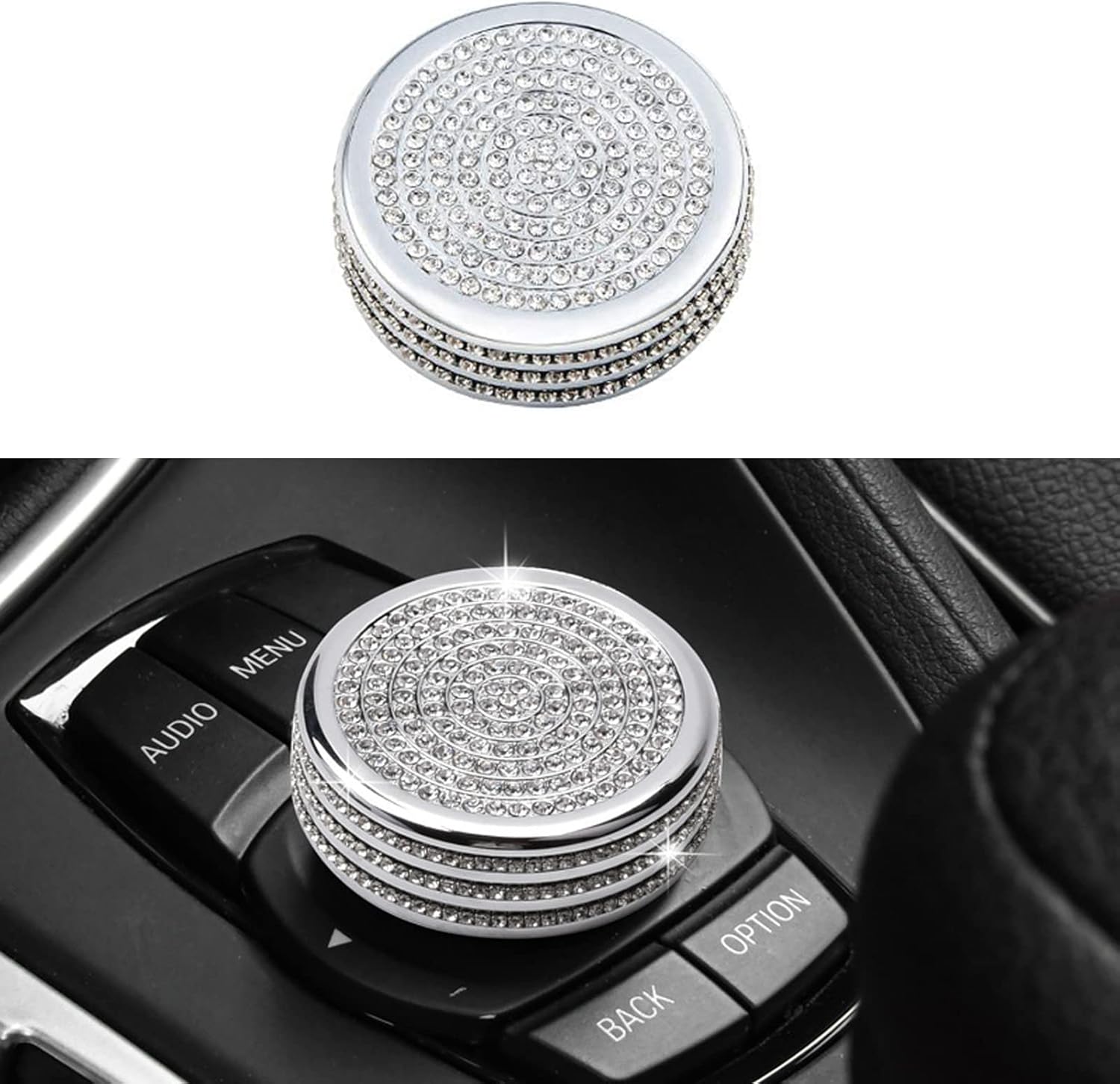 MICROCK Bling Accessories for BMW 1 2 3 5 7 Series X1 X3 X5 X6 Media iDrive Control knob Cover Rhinestone Crystal, Inner Diameter 1.69in, Height 0.7in