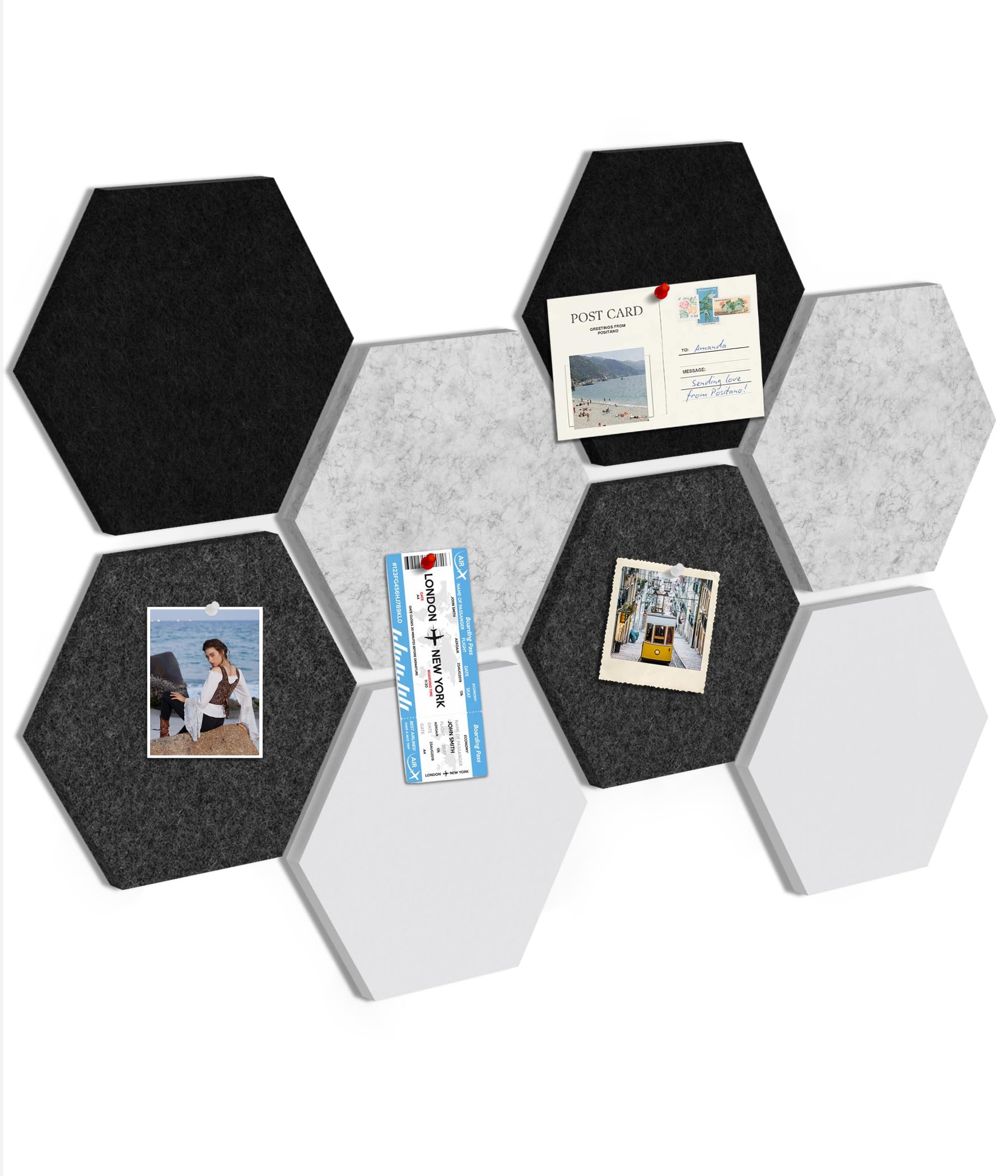 Toptople Large Hexagon Cork Board for Office, 8-Pack Felt Pin Board Tiles for Walls, Bulletin Notice Board with Push Pins for Photos, Gradual Gray