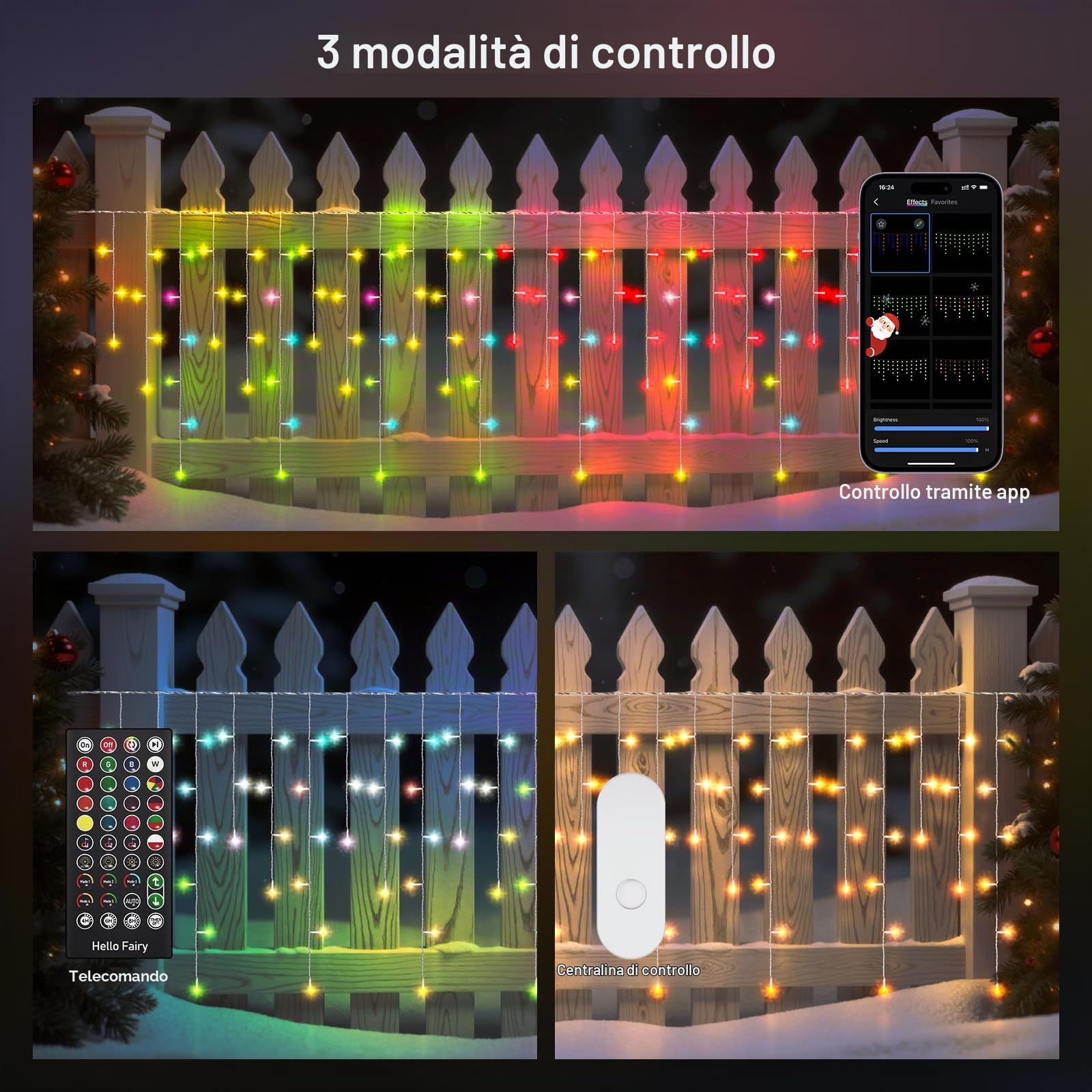 REYLAX Smart Luci Natale Esterno Cascata 20M 598LEDs Impermeabile IP67 Luci Stringa RGB String Lights Telecomando Decorazioni di Halloween e Natale Modalità di Scena Dinamica per Festa Nozze