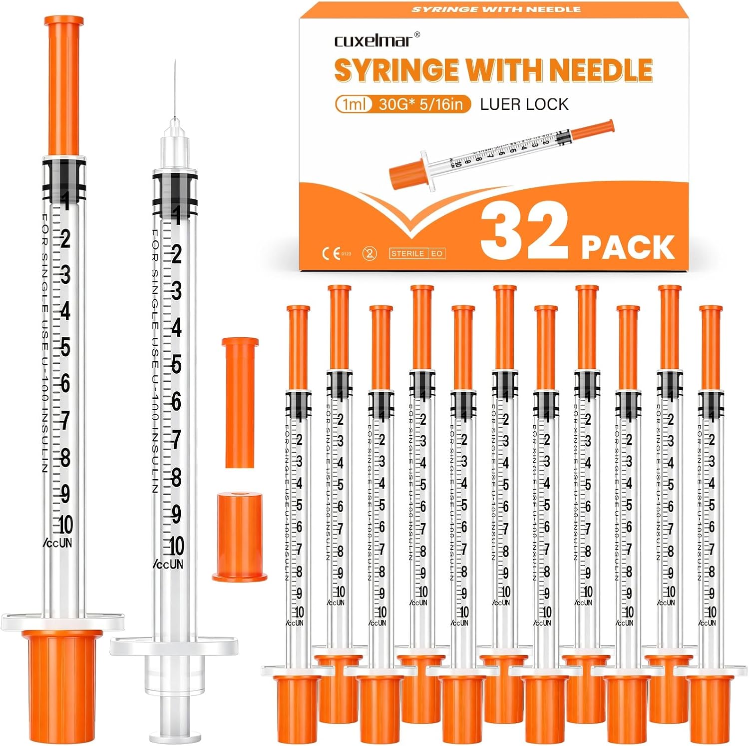 32 Pack 1ml/cc 30G 5/16" 8mm, Individually Wrapped
