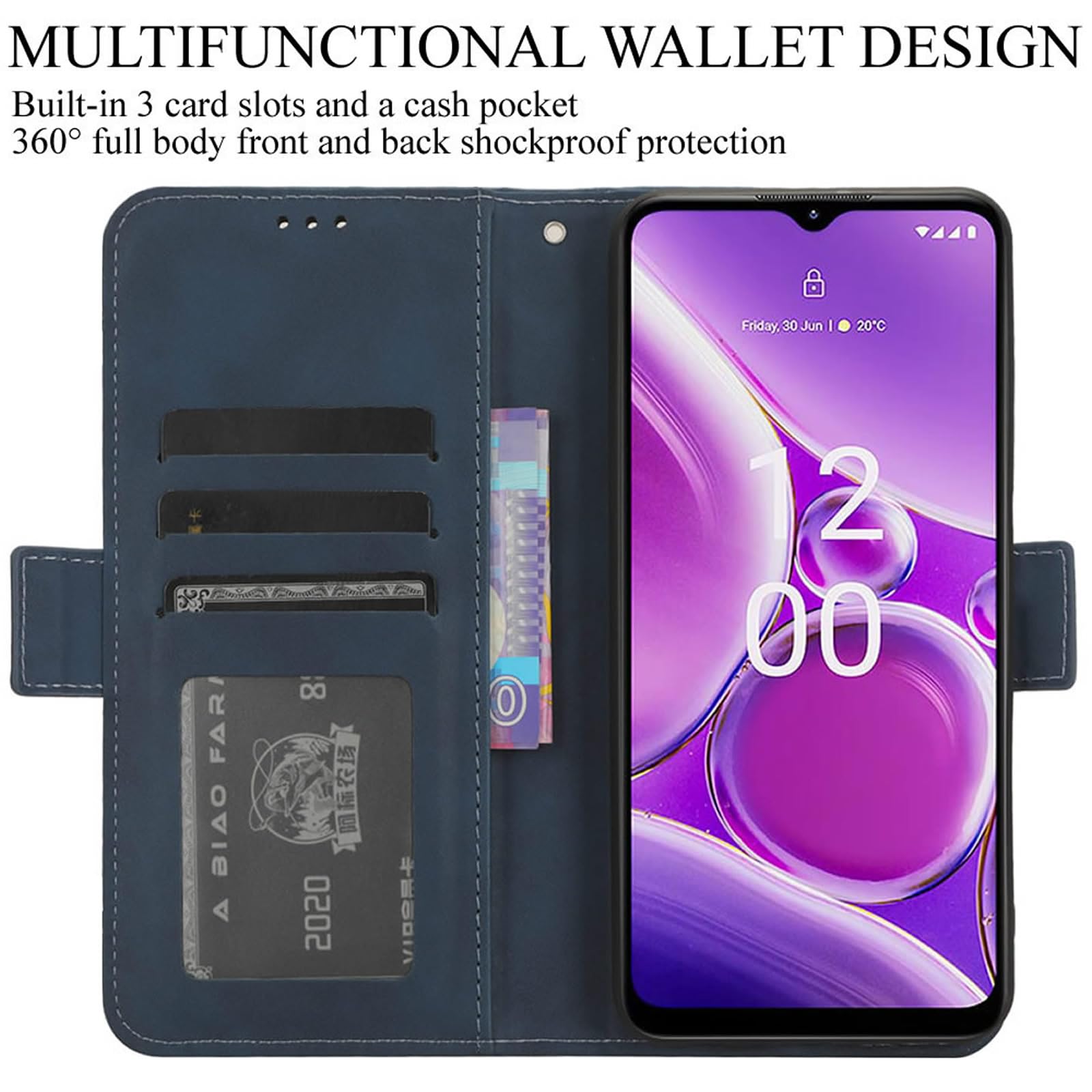 GOKEN Cover per Nokia G42, Custodia Folio in Pelle Flip Wallet Libro Case con Portafoglio, Premium PU/TPU Magnetica Cover con Supporto di Stand/Carte Slot Blu