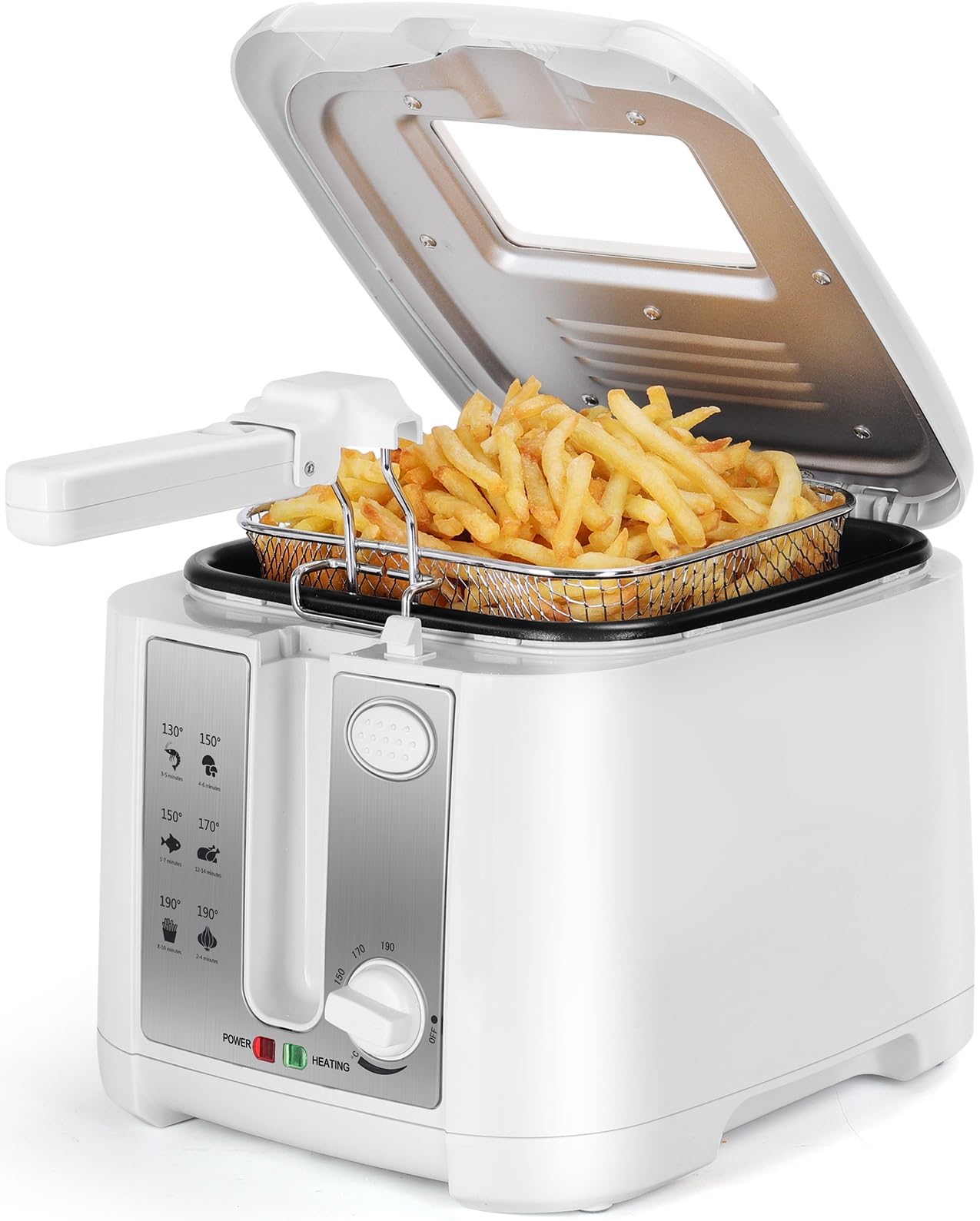 Aigostar Indra 30HEX Friteuse Électrique 2,5 L Blanc | Cuve avec Huile pour 2 Personnes, 1650W et Panier Amovible