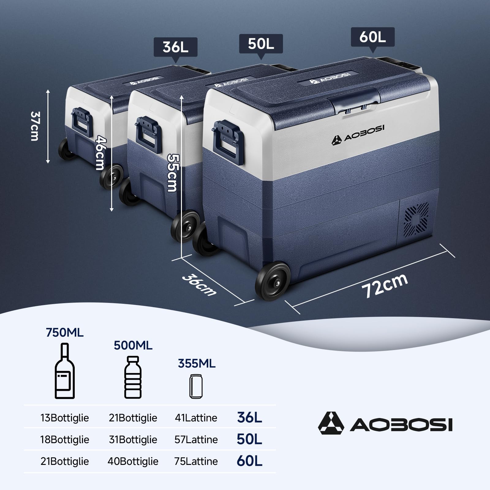 AAOBOSI 36 Litri Frigo Portatile Doppia Zona, Frigorifero Auto -20 ℃ a 20 ℃, Frigo Campeggio con APP, 12/24 V DC e 100/240 V AC Frigorifero Portatile Per Auto,Camion,Camper,Barca,Campeggio,Viaggi,Casa