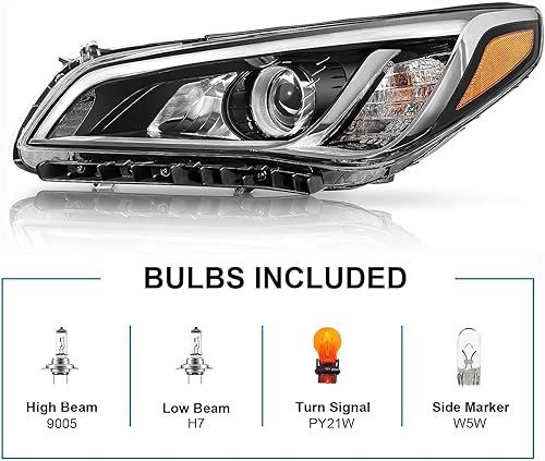 Miniatura 5 de SUPAPRO Faros delanteros halógenos carcasa cromada sin bombillas para Sonata 2015-2017 EE. UU