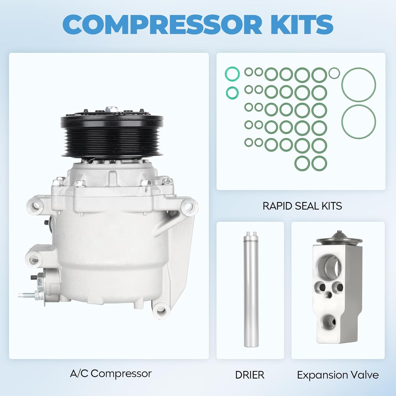 NEW Air Conditioning AC Compressor Component Kit complete For Honda Civic 1.8L Sedan-4 Door 2006-2011 2007 2008 2009 2010, ‎CO 4918AC, KT 4430, Conditioner