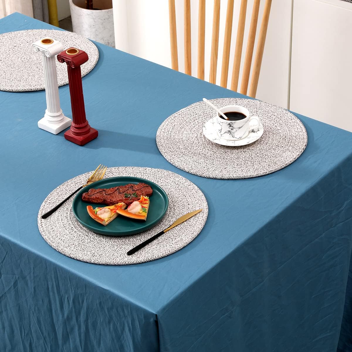 6Pcs Round Cotton Woven Placemats, 13.8'' Mix Brown Woven Vintage Place Mats, Woven Plate Chargers Wicker Tablemats Farmhouse Boho Braided Heat Resistant Outdoor Placemat Patio Table Mats