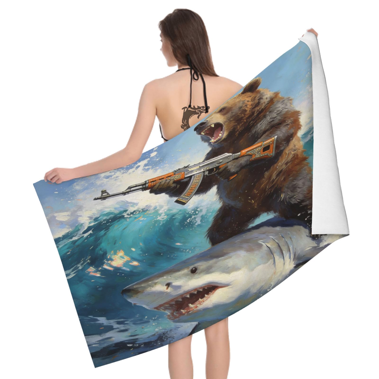 Leichong 3D Bear Beach Towel Microfiber Soft Quick Dry for Adults, Ocean Marine Theme Bath Towel Lightweight Soft Absorbent for Travel Swimming Pool Sports, 75 x 150 cm