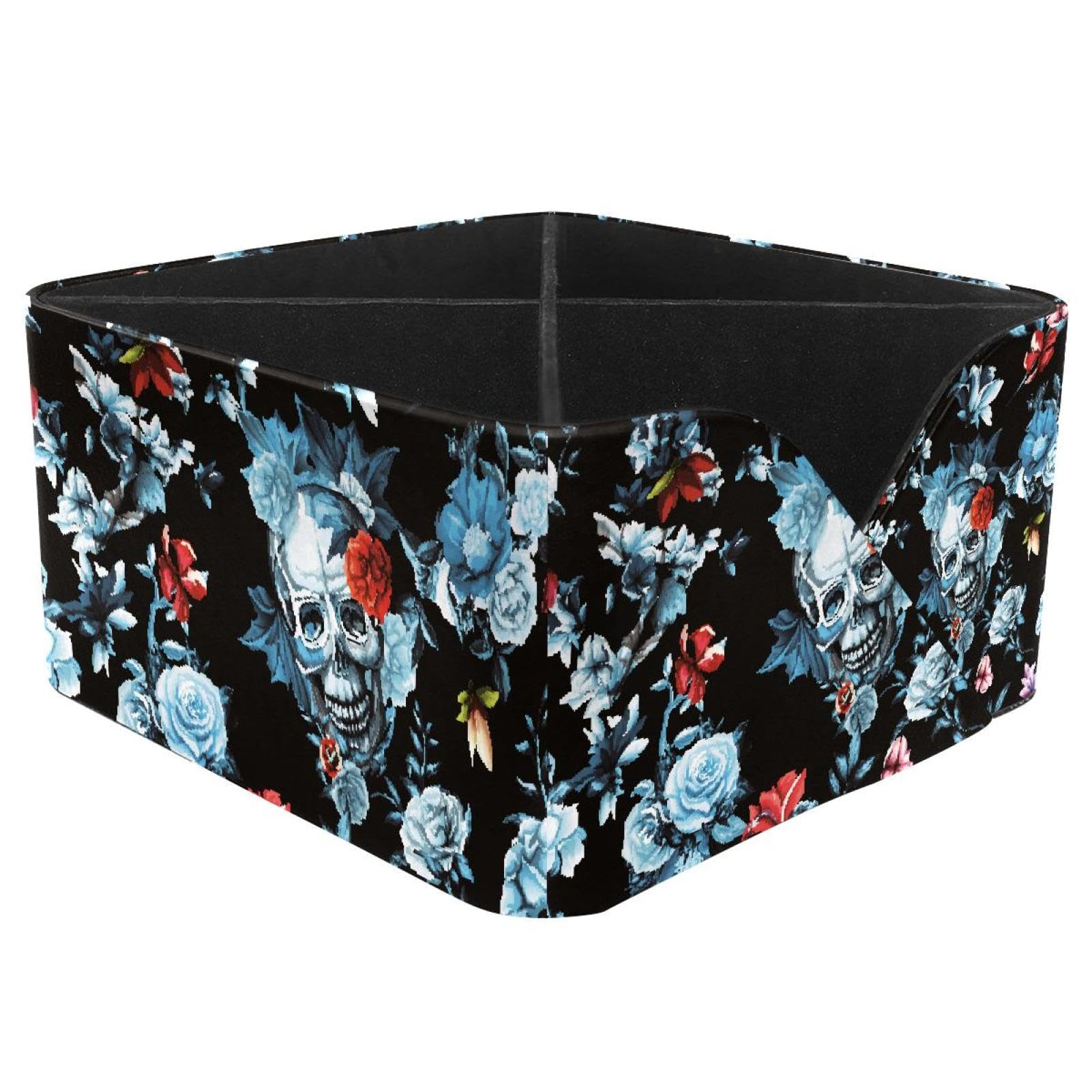 KengjuTesu Day of the Dead Skulls Flowers Desktop Organizer Pen Holder, Rectangular Pencil Cup for Office, Study and Makeup Stations
