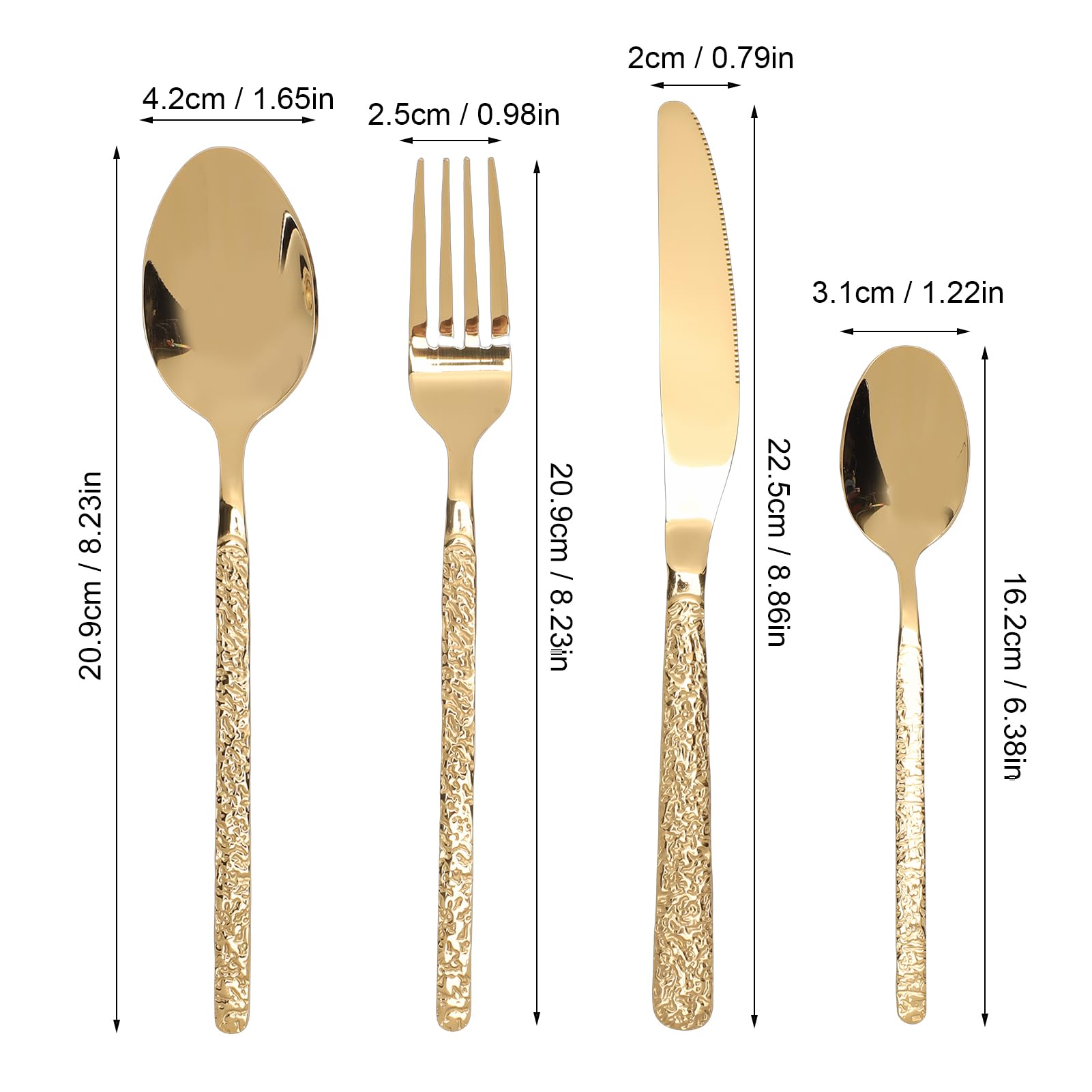 Fdit Juego de Cubiertos para 6 Personas, Juego de Cubiertos de Acero Inoxidable 18/10, de de Cena Pulidos de 24 Piezas para Bodas, Restaurantes, Uso en el Hogar de (Patrón De Piedra Oro)