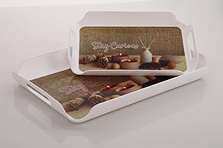 HETAL Coffee time Plastic Rectangular Serving Tray Set of 2, Medium & Large Stylish Multipurpose Kitchen Tray for Tea, Coffee, Snacks, Fruits & Desserts White