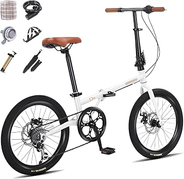 Folding Bicycle, Lightweight, 16 / 20 Inches, Shimano 7 Speed Shifter, Quick Foldable, Adjustable Handle/Saddle Height, For Work Commutes, Beginners, Men, Women, Adults, High School Students,