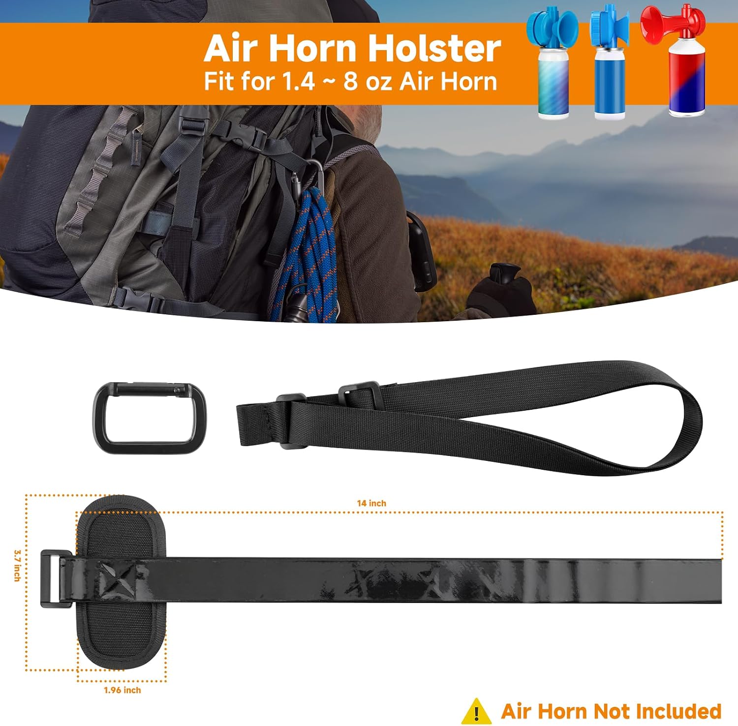 Xxerciz Air Horn Holder with Adjustable Hook & Loop Fits 1.4oz- 8oz Canister, Portable Bear Horn Holster with Lanyard for Boating, Hiking Camping and Sporting Events (Air Horn Not Included)