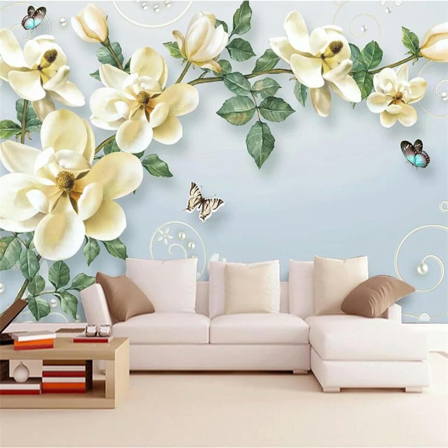 Mural art chambre plantes fleurs papillon de 150x105 cm pour decoration de salon moderne