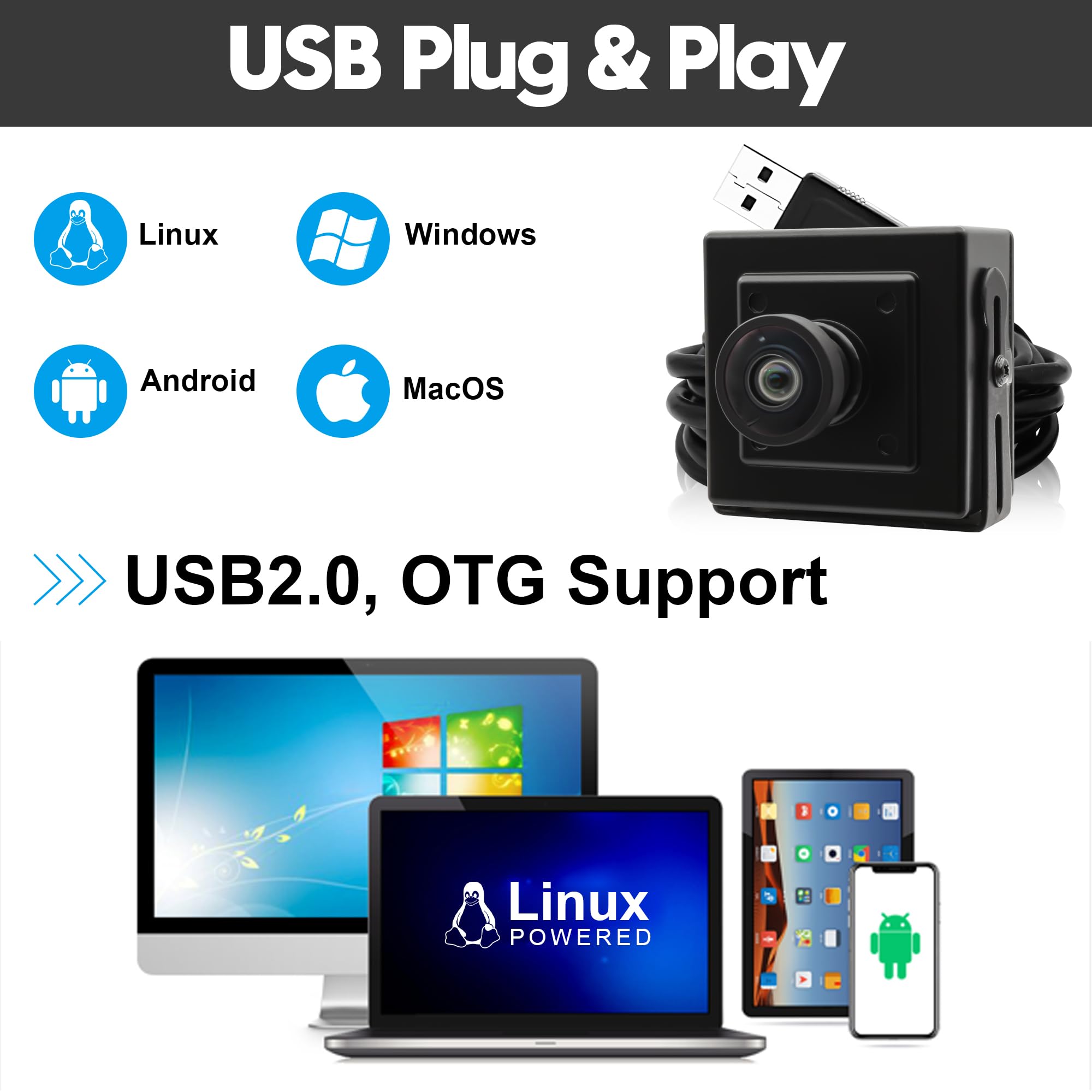 SVPRO Telecamera USB da 5 MP 30 FPS IMX335 Sensore Fisheye Webcam – per stampante 3D, incisore laser, macchina vision, telecamera industriale, sorveglianza di sicurezza (M12, USB Plug & Play, Windows