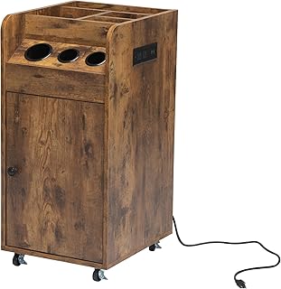 RESHABLE Salon Trolley Cart with Charging Station, Sturdy, Rustic Brown, Hair Stylist