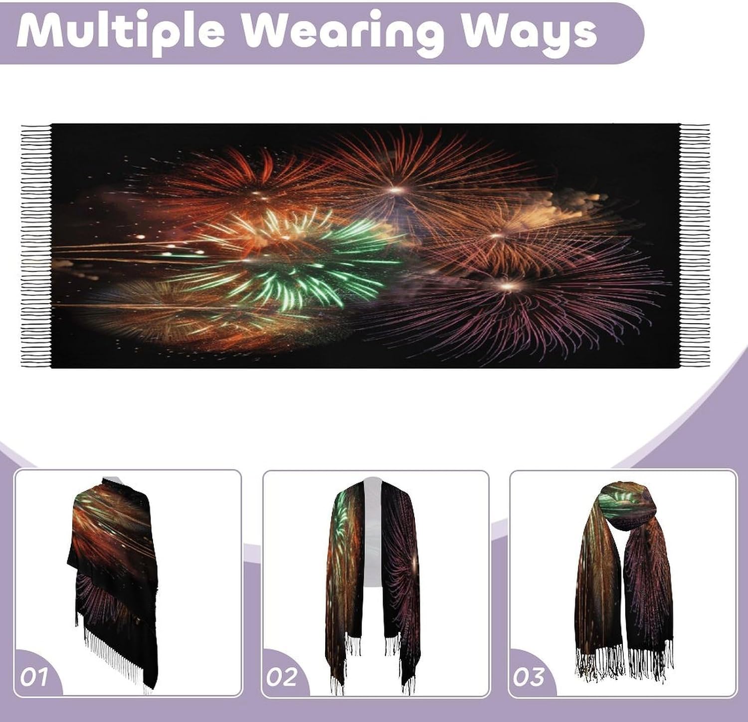 Splendid Fireworks Scarf for Women Men Soft Warm Fashion Blanket Scarves Classic Cashmere Feel Scarf Long Shawl Large Scarves Cold Weather Thick Blanket Scarfs
