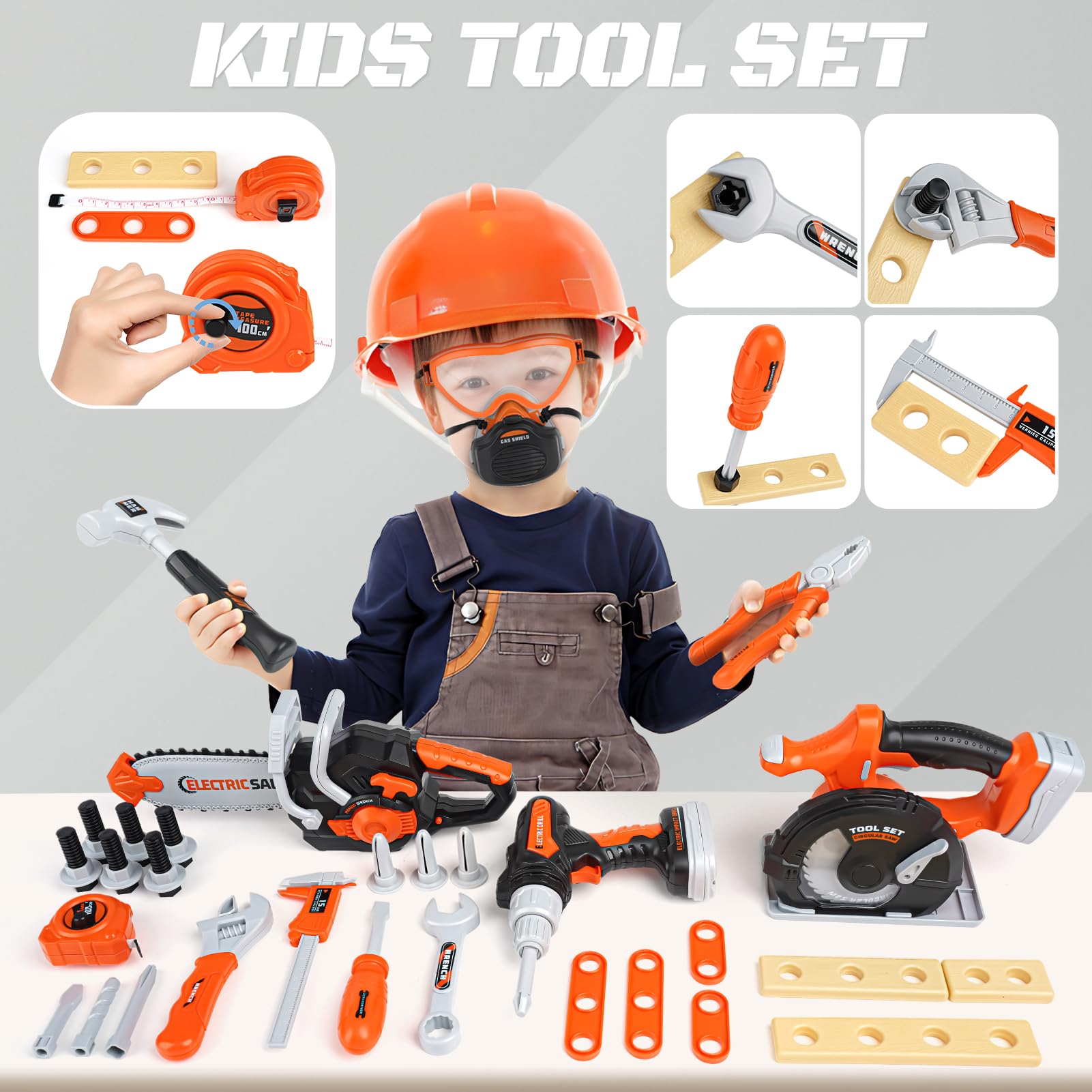 Vanplay Boîte à Outils Jouet pour Enfant 3-6 Ans avec Tronçonneuse, Perceuse Électrique, Scie Circulaire - Cadeau Jeux 3 4 5 6 Ans