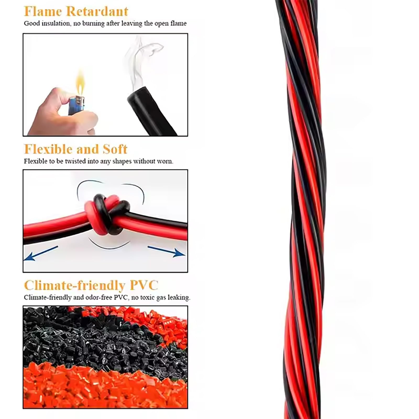 18-28 AWG Elektrische Leitung, 2-adriges Kupferkabel Verzinnt, PVC Isolierung, Niederspannungskabel, Für DIY, Elektronik, Modellbau, Auto, LED(100ft,22AWG)