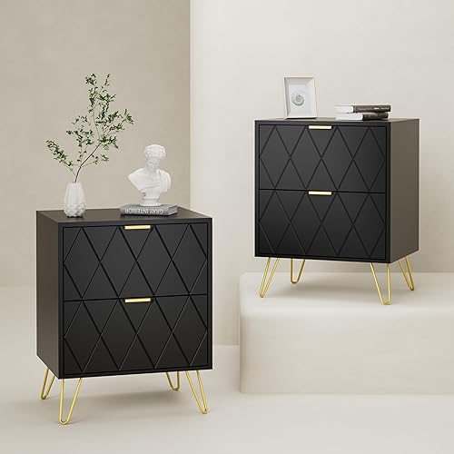 Miniatura 38 de Anbuy - Juego de 2 mesitas de noche color blanco, mesa auxiliar doble, mesita de noche con 2 cajones, doble mesita de noche con patas de metal para