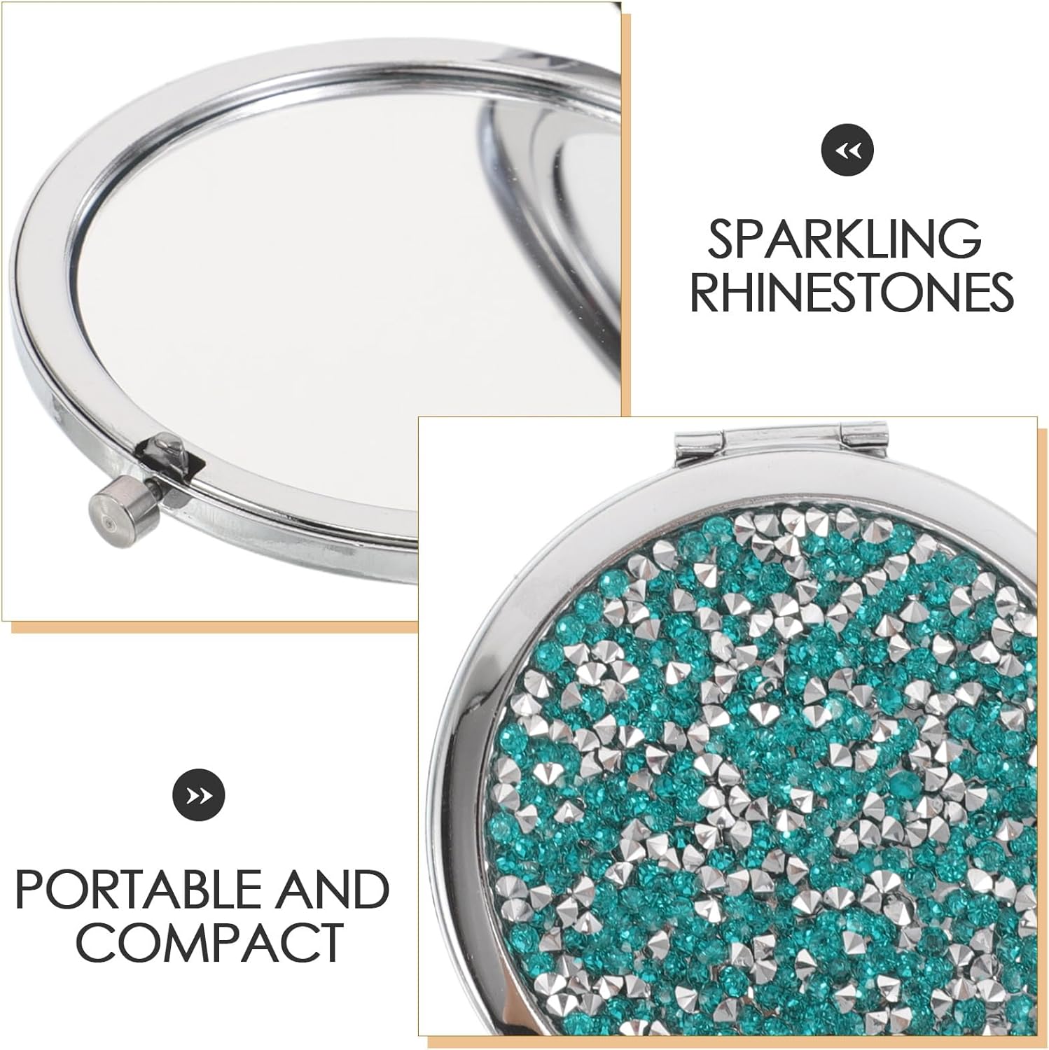 Didiseaon 4pcs Pocket Makeup Mirror: Makeup Mirror Double-Sided with Metal Frame & Rhinestone Inlaid Portable & Foldable for Purse Travel Vanity