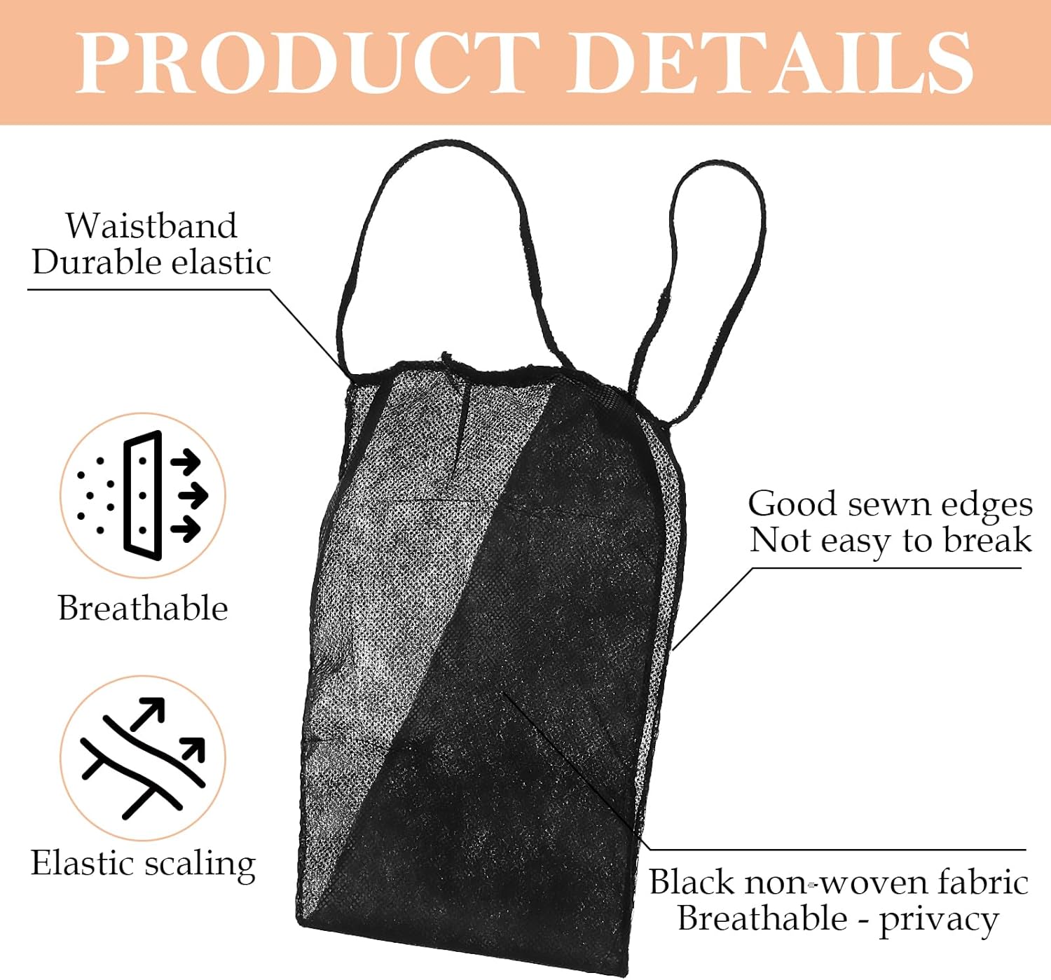 200 Pcs Disposable Thongs Panties, Women Spa Disposable Underwear Breathable Non-woven Fabrics T Thong, Black T-String Panties for Women Spray Tanning Wraps, Individually Wrapped - Image 5