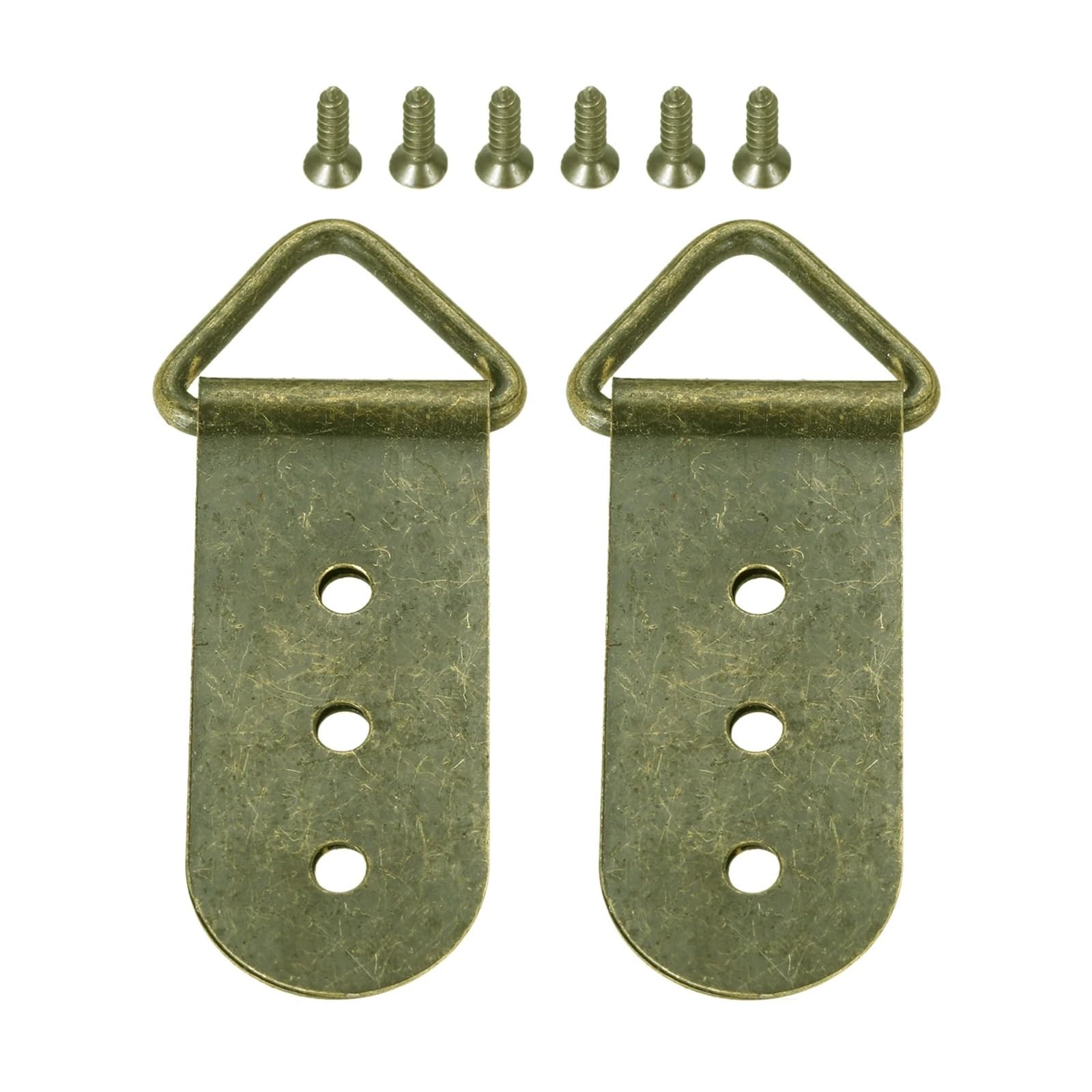 FOELANNE Sawtooth Picture Hook, 2pcs Bronze Triangle D-Ring Picture Frame Hanger 64x27mm with Screws