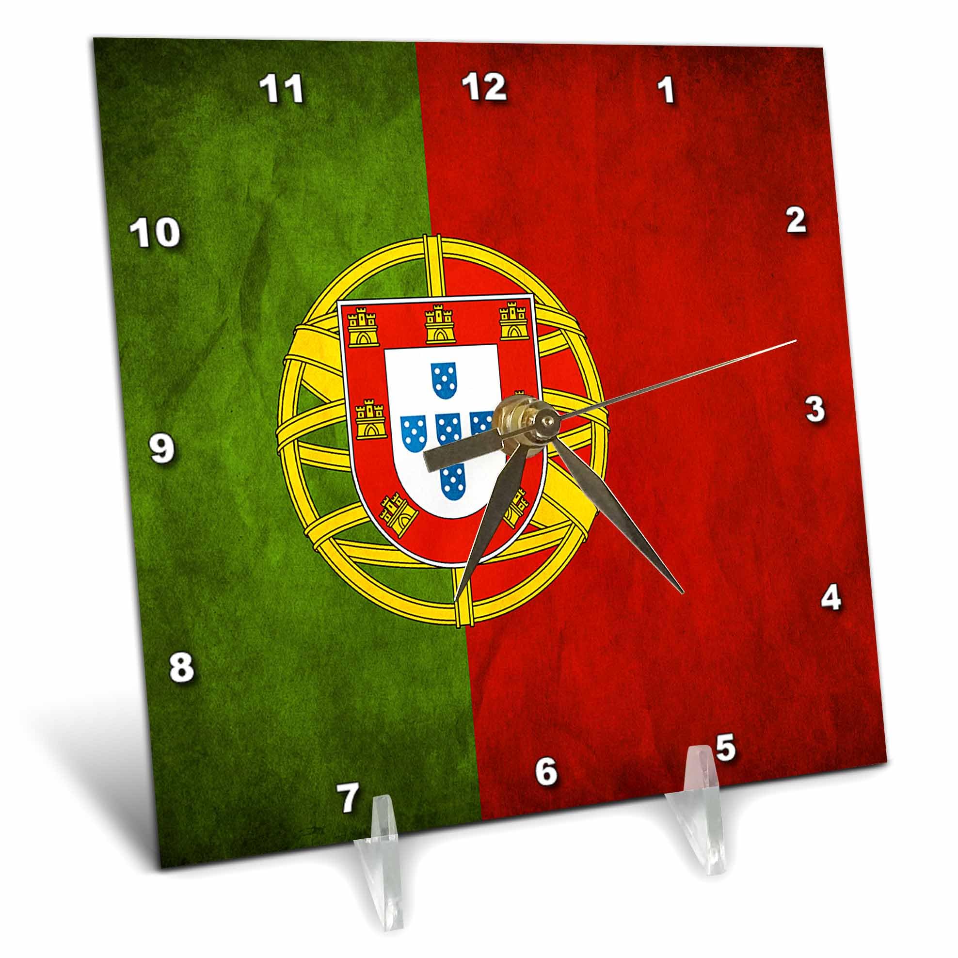 3dRose dc_28281_1 Portugal Flag-Desk Clock, 6 by 6-Inch