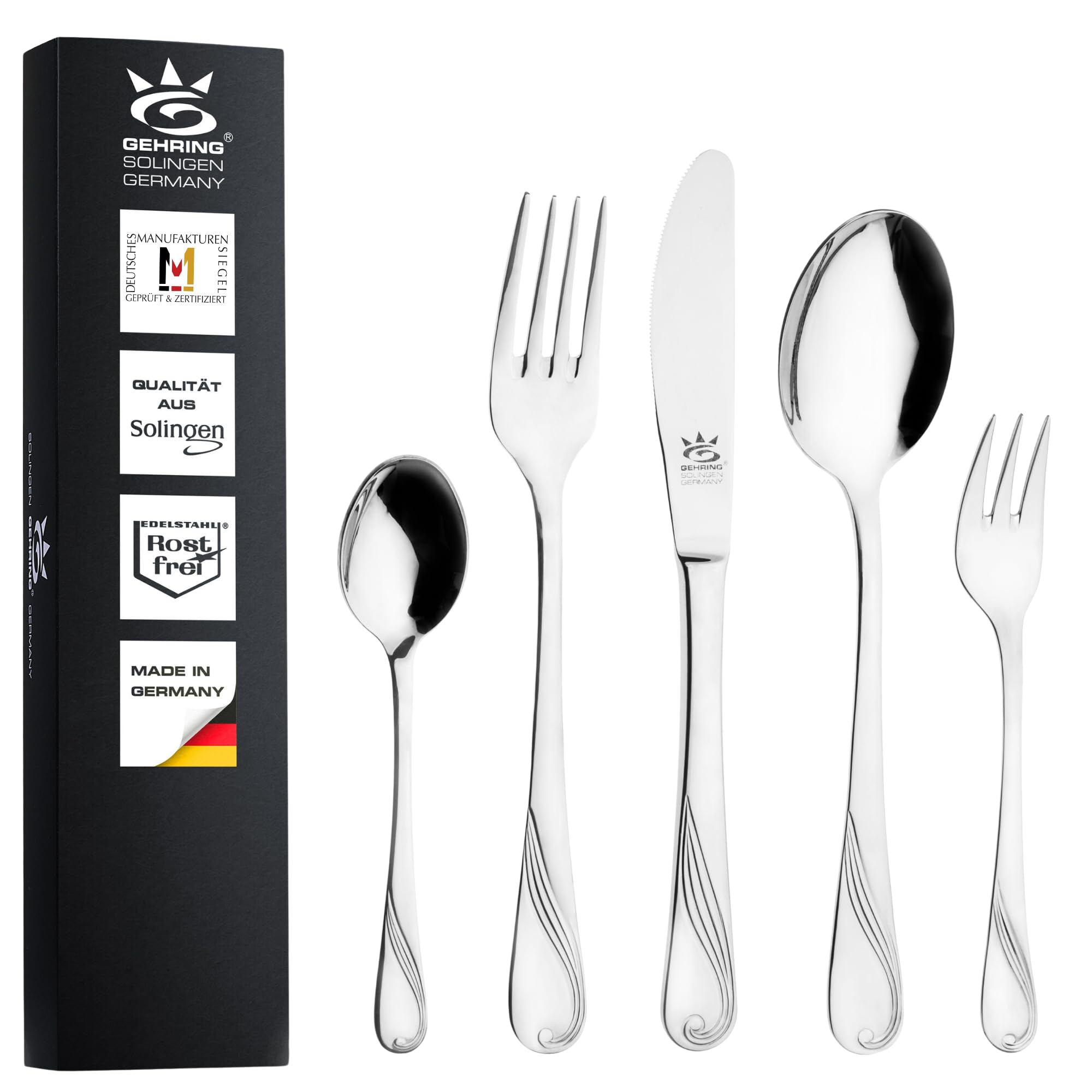 Gehring Solingen Besteck Set Dolce 30-teilig I Edelstahlbesteck I hochwertiges Essbesteck inklusive 6 Solinger Menümesser I Besteck Set 6 Personen I spülmaschinengeeignet