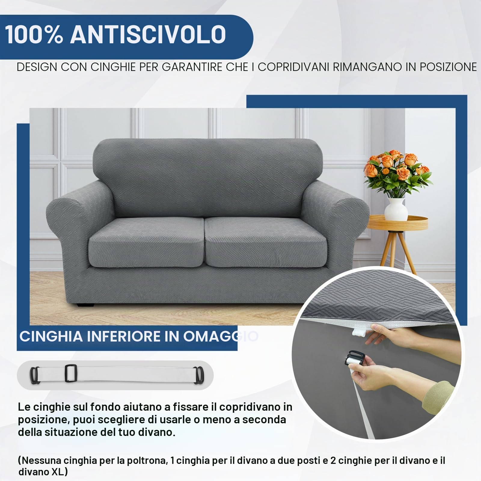Copridivano 3 Posti con Braccioli, Elasticizzato Copri Divano AntiGraffio Gatto, Copridivano Universale con Cuscini Separati, Elastico Copripoltrona Antiscivolo (Grigio Chiaro,XL Sofa(2 Cushions))