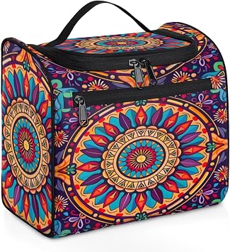 Boho Mandala Large Hanging Travel Toiletry Bag for Women Water Resistant Flowers Bohemian Bathroom Cosmetic Makeup Bag with Hanging Hook for Toiletries