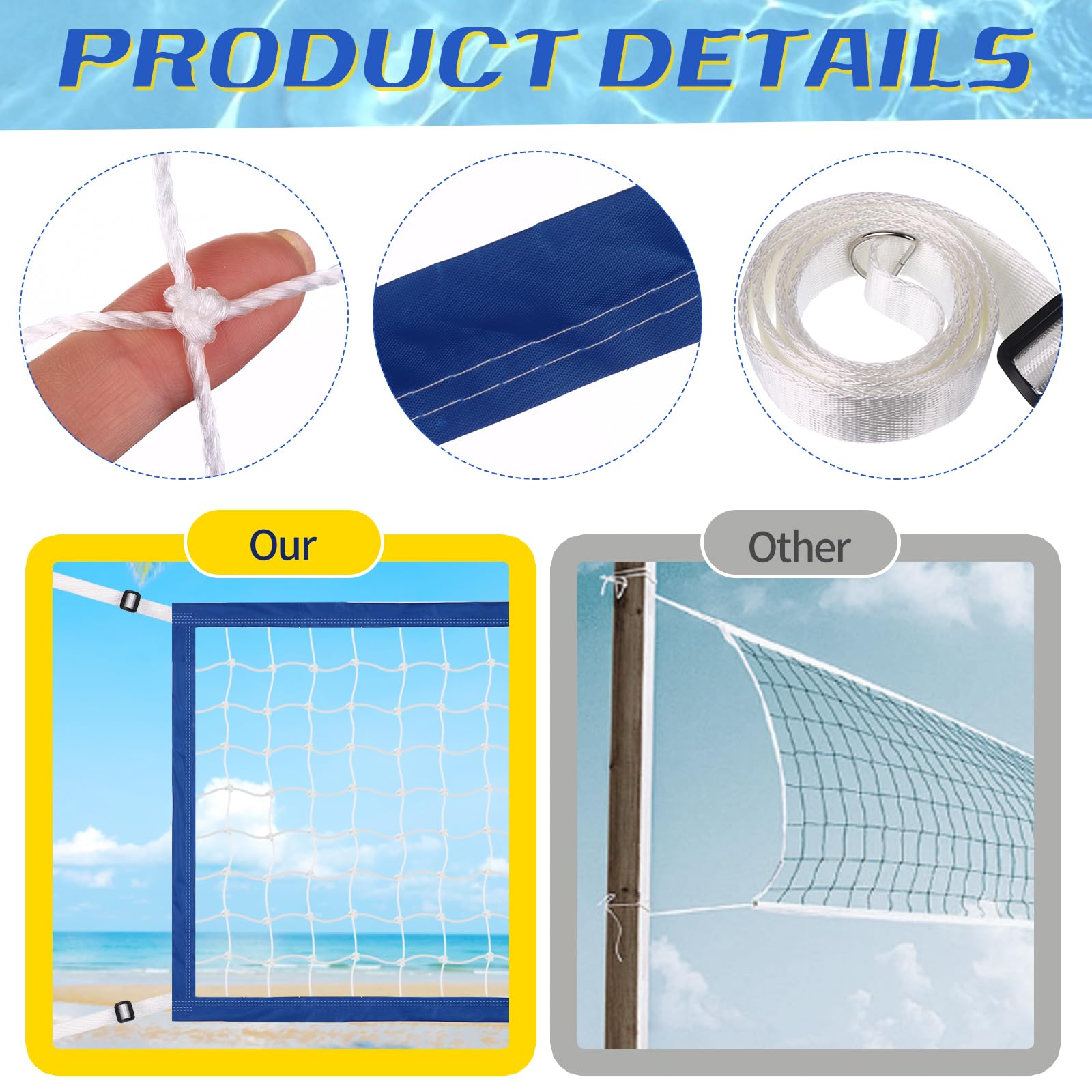 Red de voleibol de repuesto para piscina, longitud ajustable, 15 pies a 25 pies, red de voleibol portátil para exteriores, patio, piscina, playa