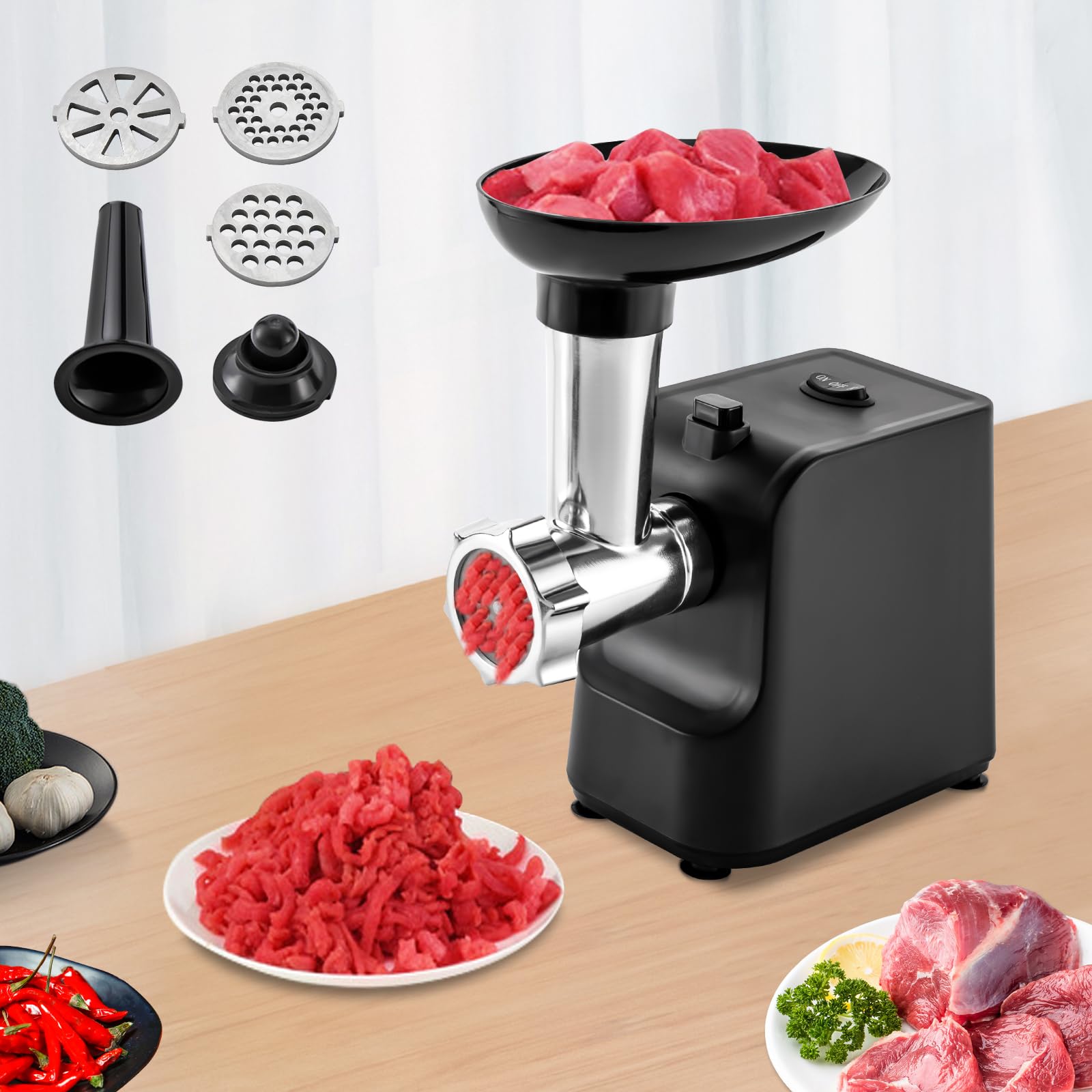 Electric Meat Grinder, Stainless Steel Meat Grinder with Attachments Sausage Maker with 3 Grinding Plates for Commercial & Home Kitchen Use