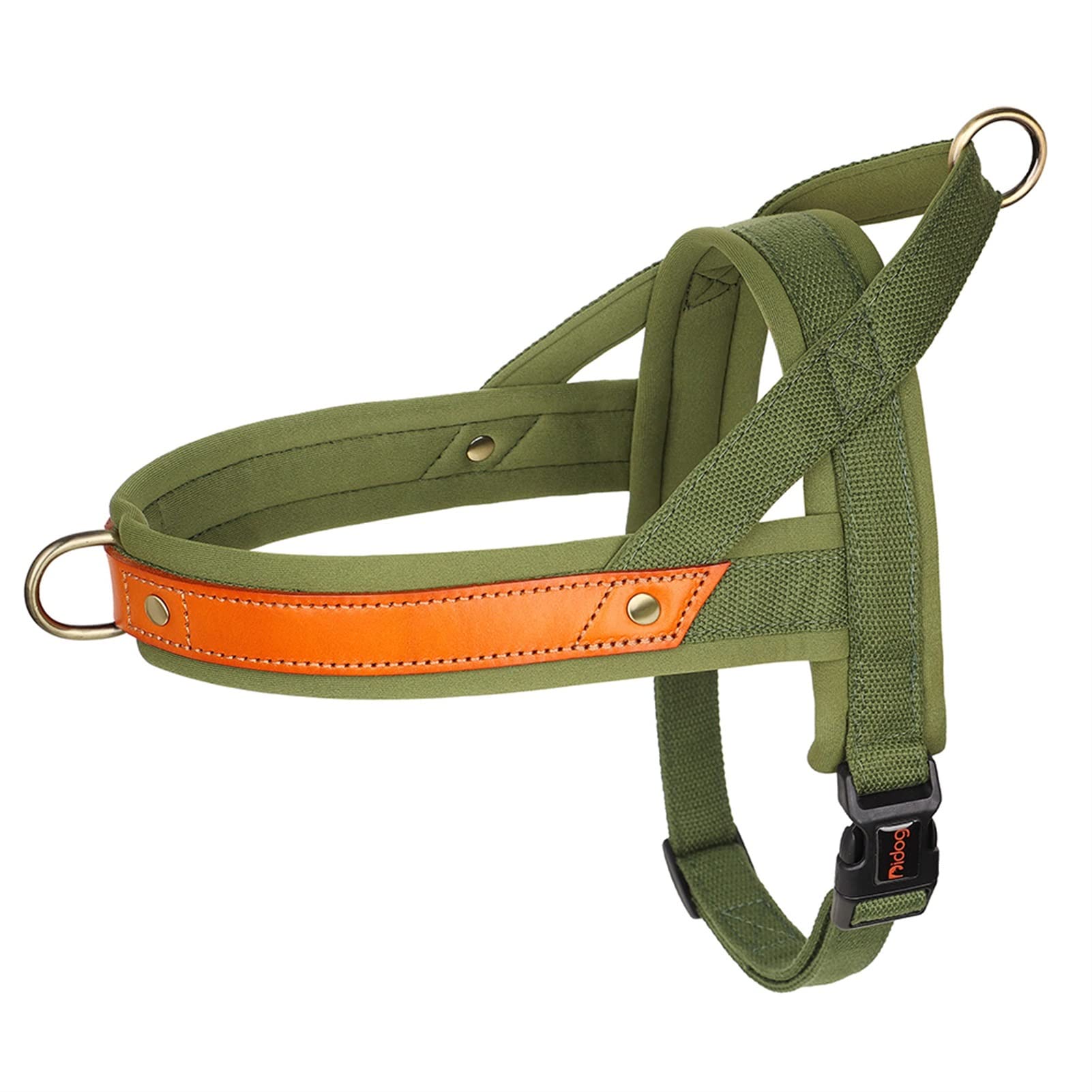 REYNEM Nylon Dog Collar Harness Leash Set No Pull Leather Puppy Dog Harness Pet Vest Strap For Small Medium Large Dogs French Bulldog (Color : Green Harness, Size : L) โ image 1
