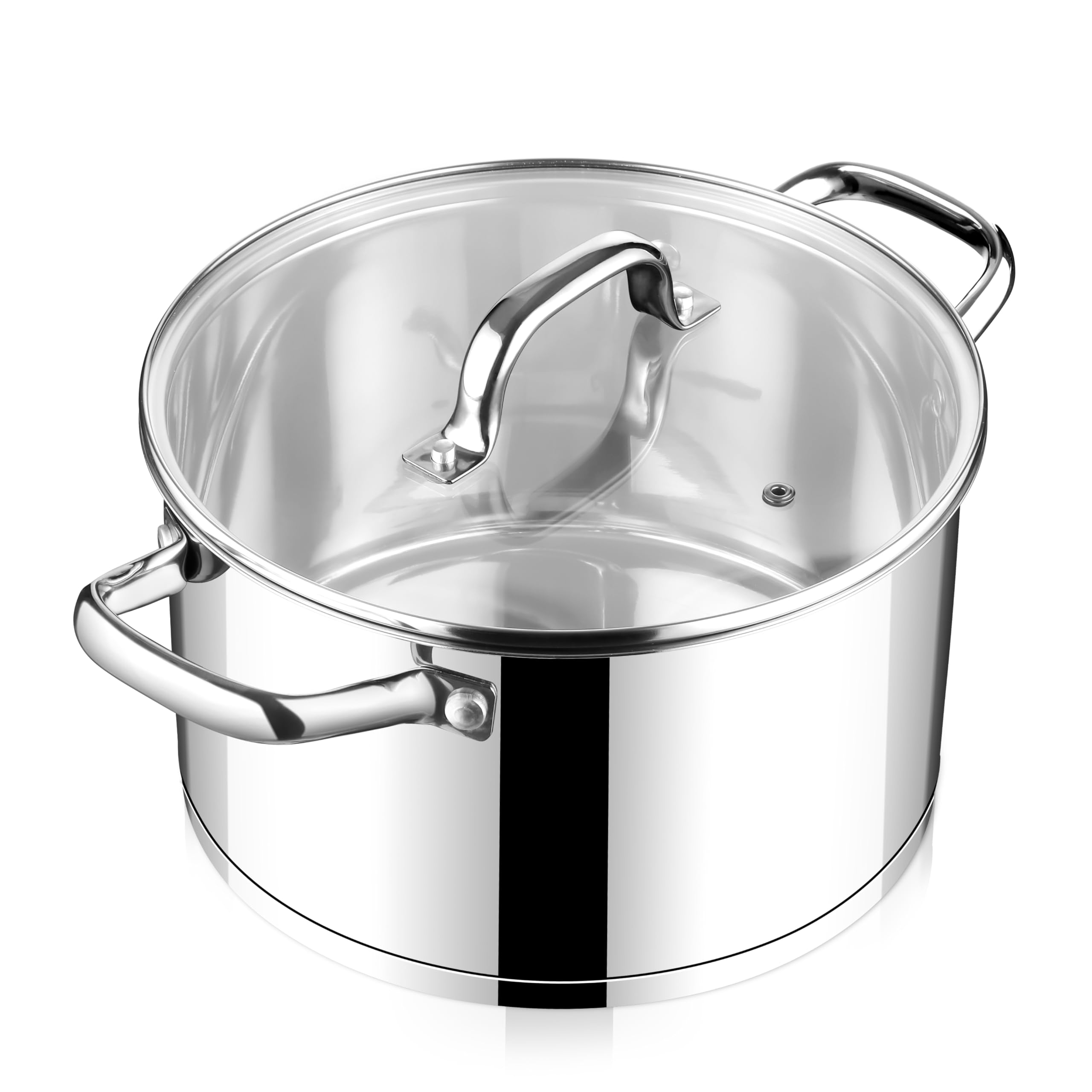 E-far 4 Quart Stock Pot with Lid, Stainless Steel Stockpot for Cooking Simmering Soup Pasta Sauce, with Tri-Ply Bottom & Visible Cover, Induction/Gas/Dishwasher Safe, Heavy Duty & Non Toxic 1 4 Quarts