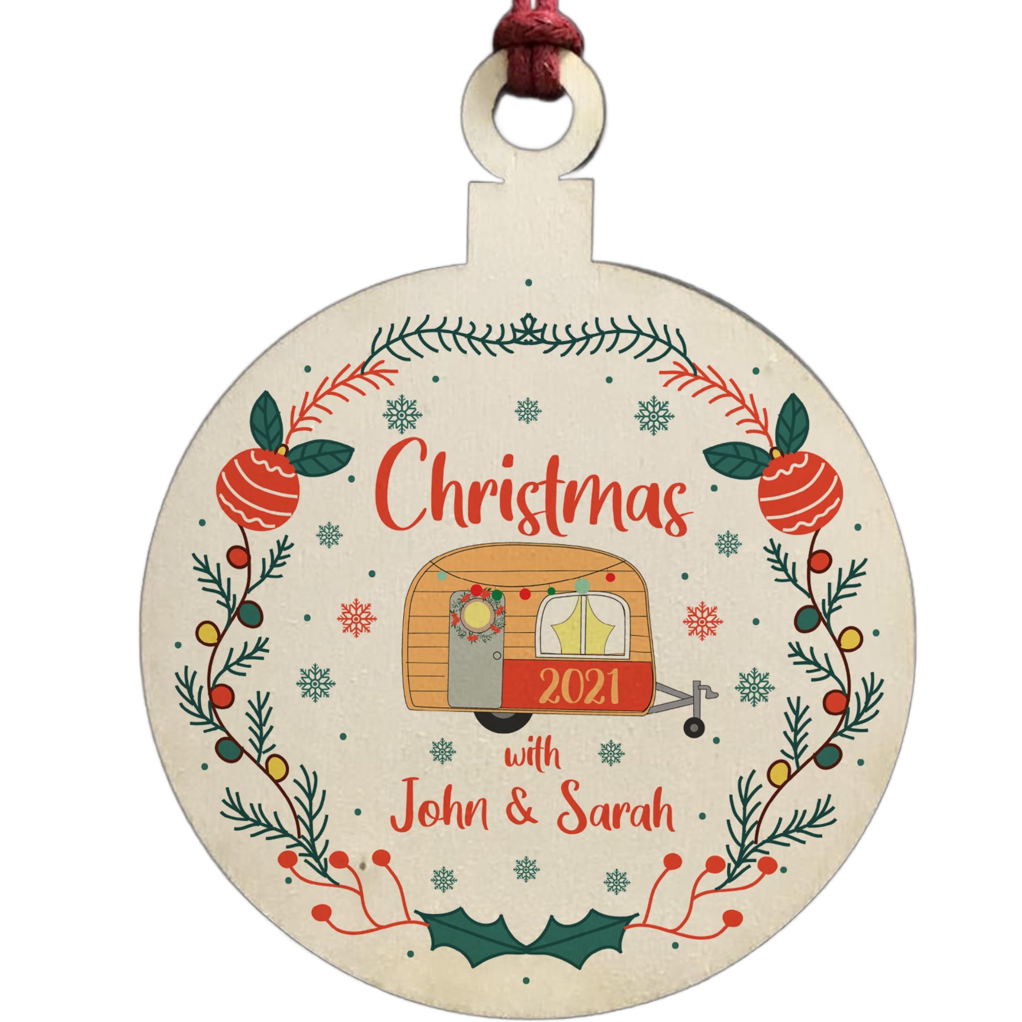 Caravan Lover Gift Personalised Christmas Tree Decoration Wood Family Friend Gift