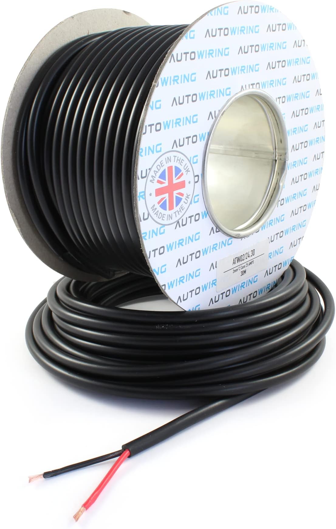 Automotive Round Twin 2 Core Cable 12v 24v Thin Wall Wire (25 AMP Rated 2mm²) 10/30/100 Metre (10M Coil)
