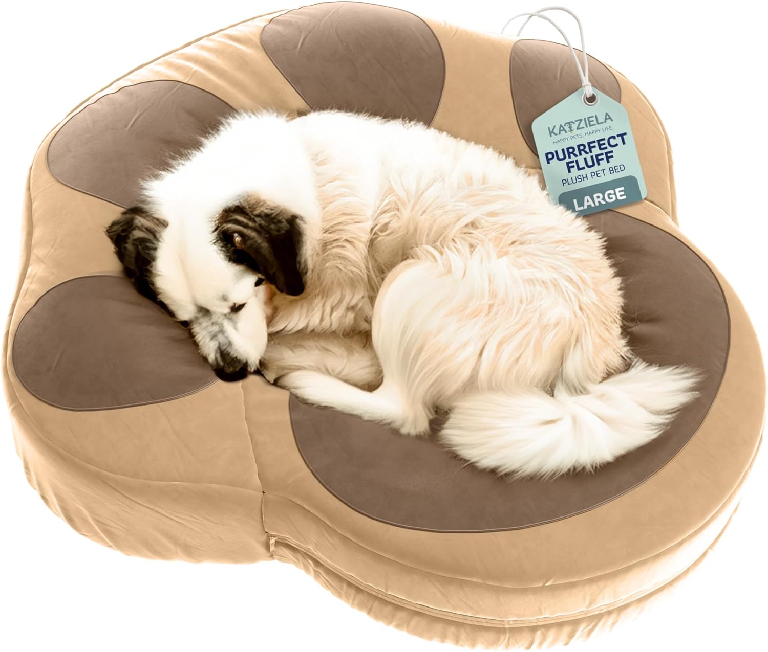 Katziela Purrfect Fluff Paw-Shaped Pet Bed - 25" x 25" x 6" Washable Dog & Cat Bed - Blue