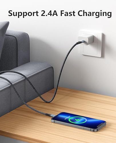 Miniatura 2 de Dasku Cable Lightning de 3 pies, paquete de 3 cables de carga de nailon trenzado para iPhone, color negro, compatible con 14131211 Pro MaxXXs MaxXr