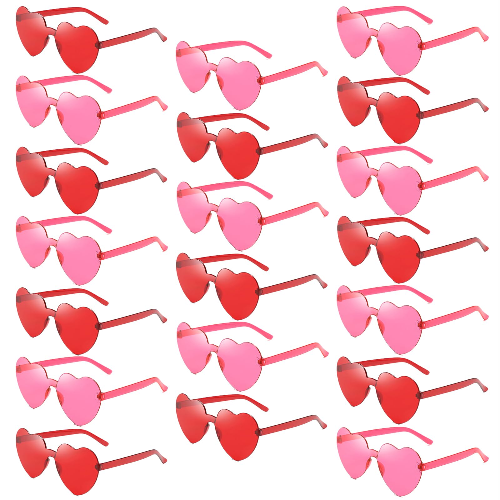 QYVEWY 20 Pack Heart Sunglasses for Women Candy Transparent Rimless Bulk Heart Shaped Glasses for Bachelorette Party Favors