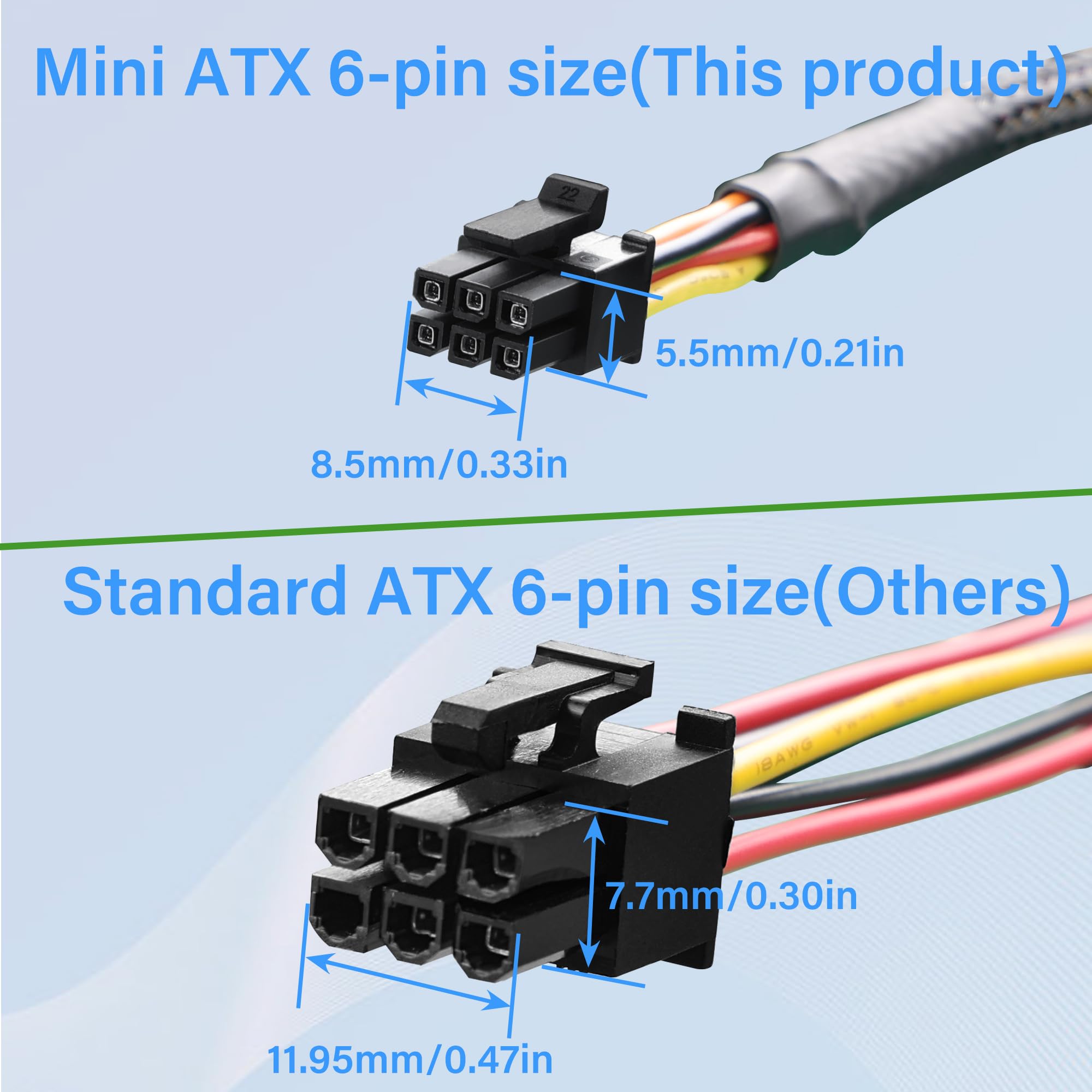 Mini ATX 6-pinowy kabel zasilacza SATA, kompatybilny z CT1250/ECT1205/ECT1250/QCT1250/QCS1250, do SATA HDD/SSD/napędu optycznego, rozszerzenie mocy 45 cm + 15 cm