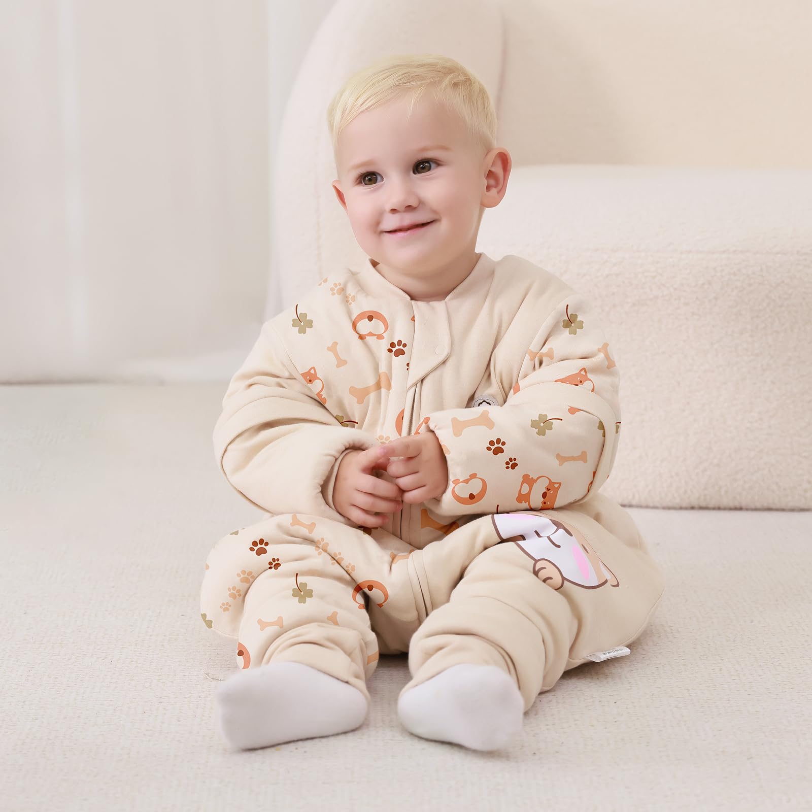 Sacco nanna a maniche lunghe con piedi 3,5 tog invernale, per bambini - sacco nanna invernale con gambe - cotone, Cucciolo (4-5 anni)