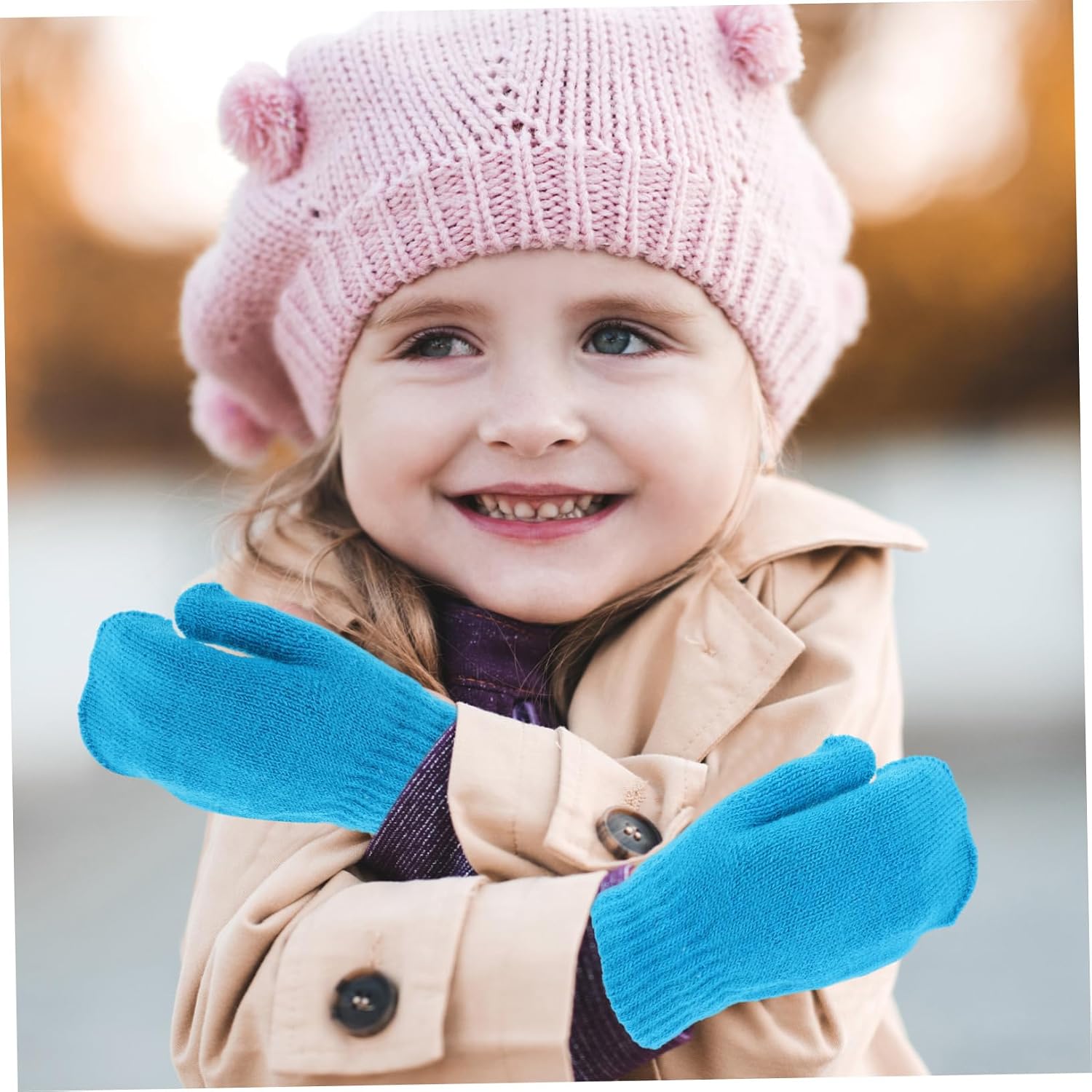 KOMBIUDA Boy Girl Mittens Extra Thick Knitted Gloves for Boy Girl Warm Cold Weather Stylish Solid Color Design for Boys and Girls Elastic for