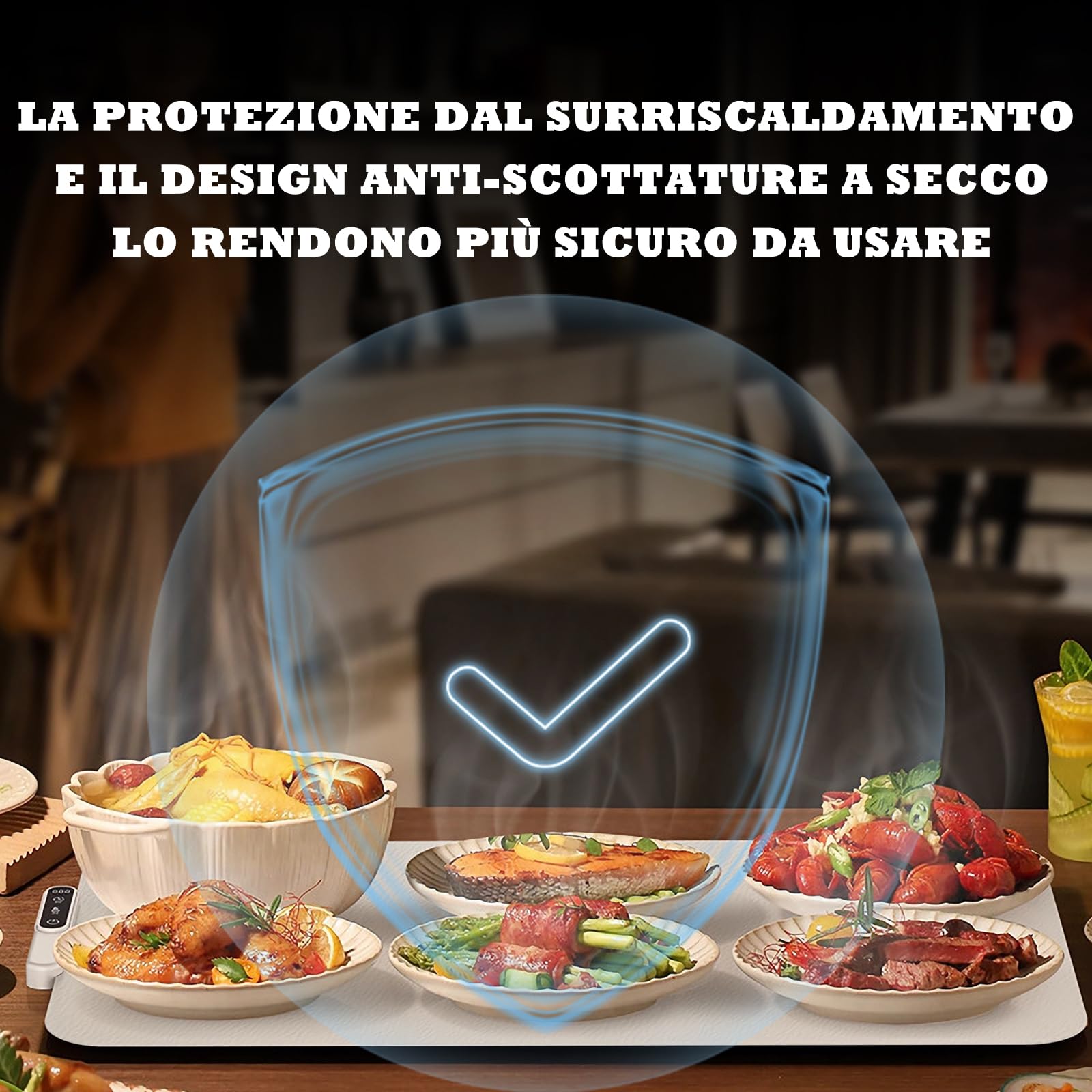 Vassoio Riscaldante Elettrico, Tappetino Elettrico Scaldavivande per Alimenti a Superficie Intera, 8 Livelli Temp, 50~120°C Regolabili, portatile e pieghevole in nanosilicone per mantenere in caldo