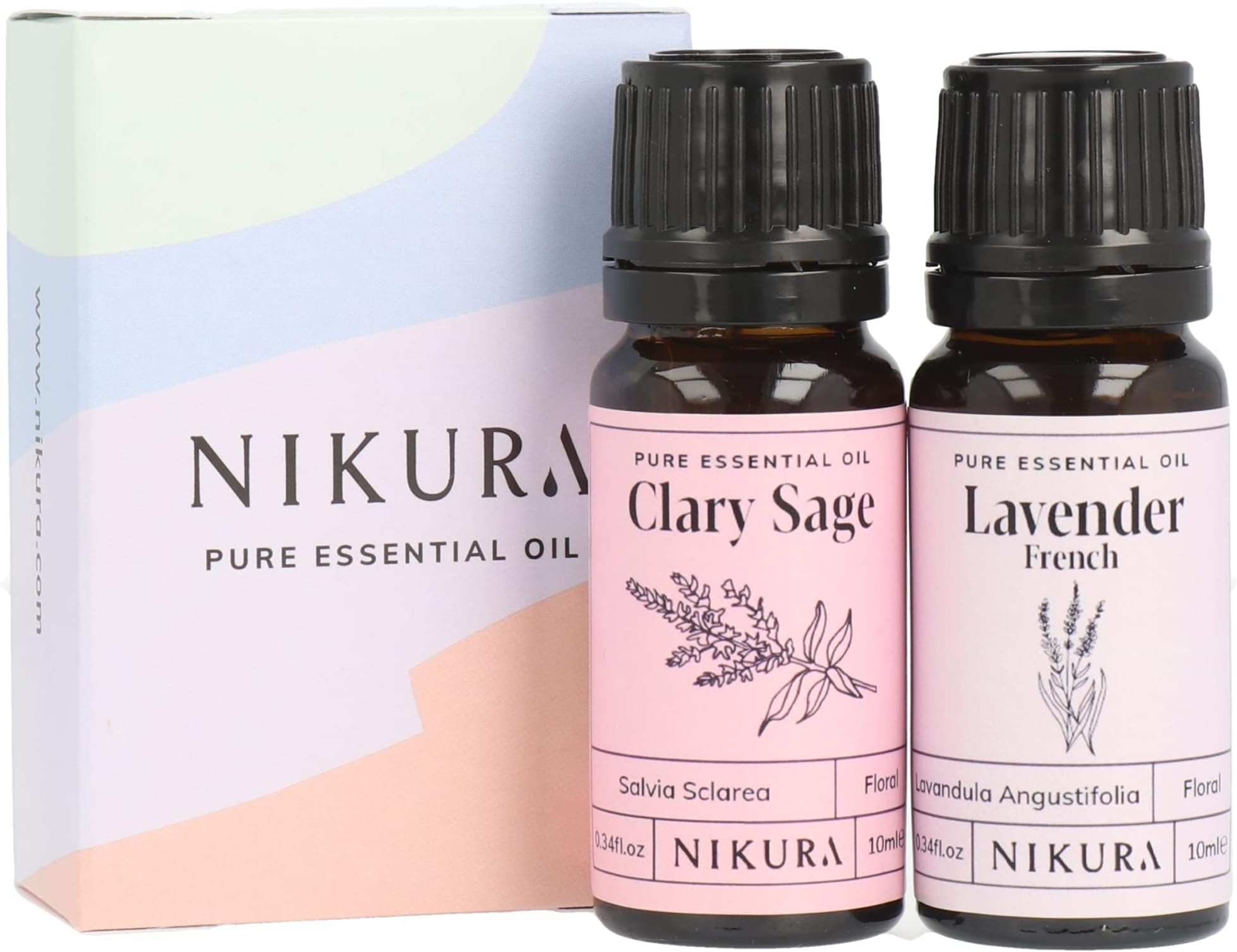 Clary Sage & Lavender (French) Essential Oil Set | Sleep Oil, Labour Essentials | for Diffusers for Home | Hair, Massage, Candle Making, Soap | (2 x 10ml) | Vegan & UK Made