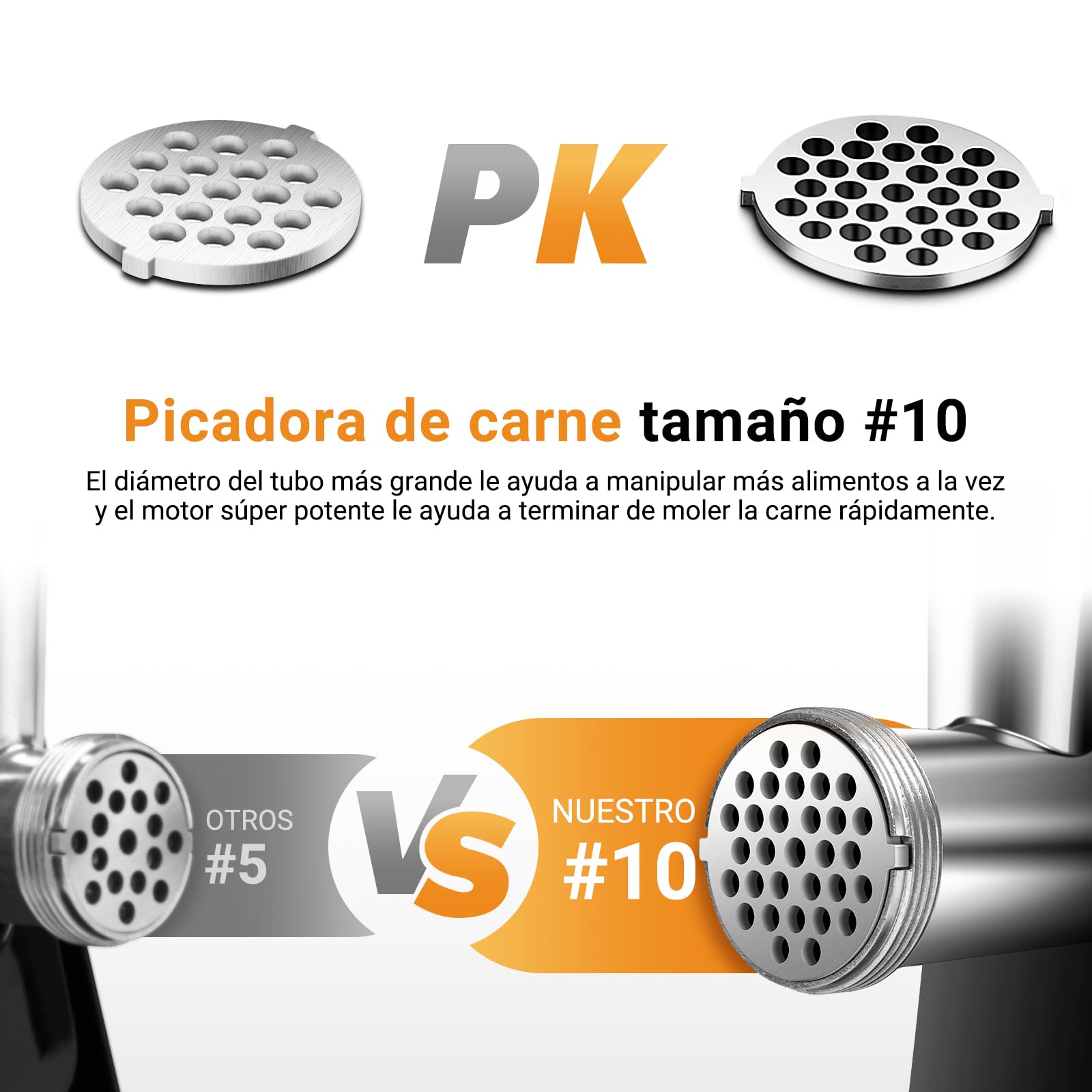 Picadora de Carne-AOBOSI Picadora de Carne Eléctrica 3-EN-1 con 3 Discos Picadores de Acero Inoxidable, 1 Kubbe y 3 Tubos para Embutidos. Tamaño 12 y Motor [3000w Max], Picadora carne con cuchillas.